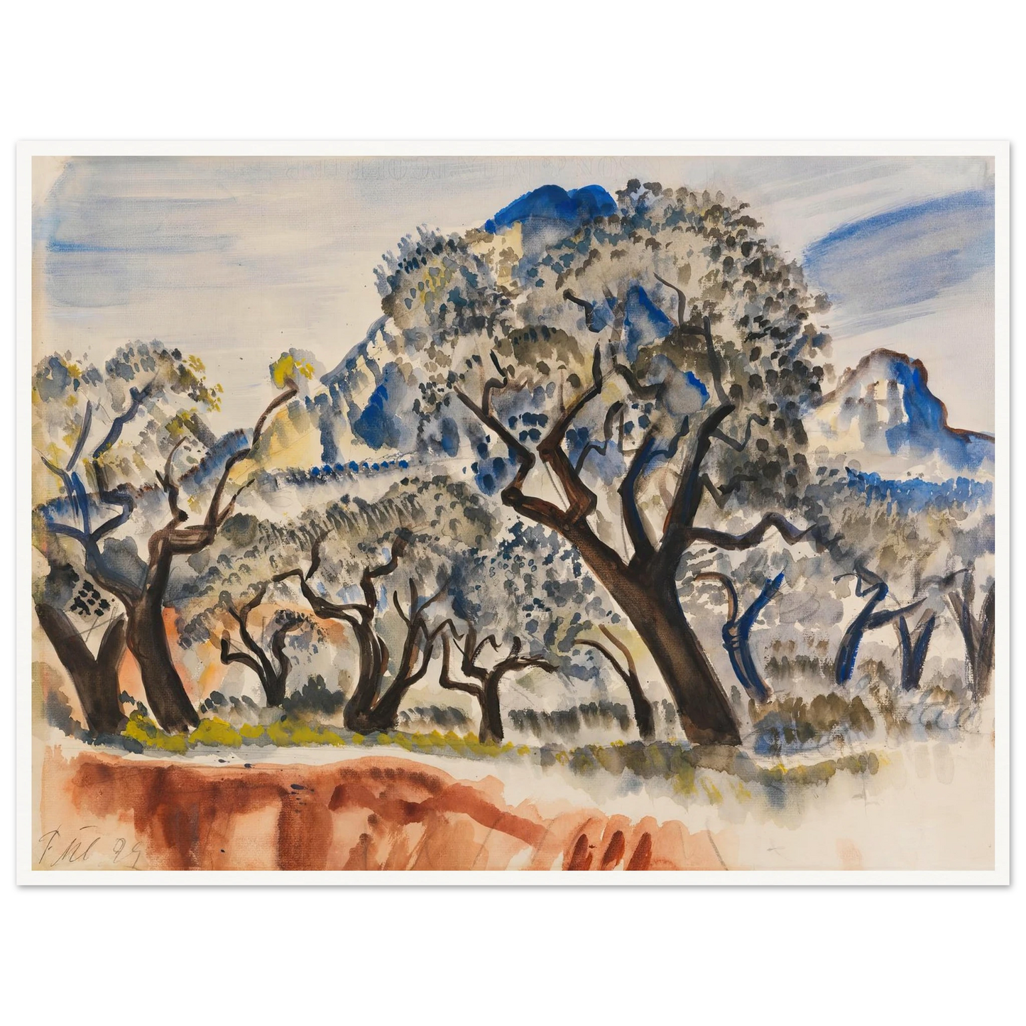 Südfranzösische Landschaft mit Bäumen (1929) Art Print | Paul Kleinschmidt - Framed Poster - 30x40 cm / 12x16″ - Black frame