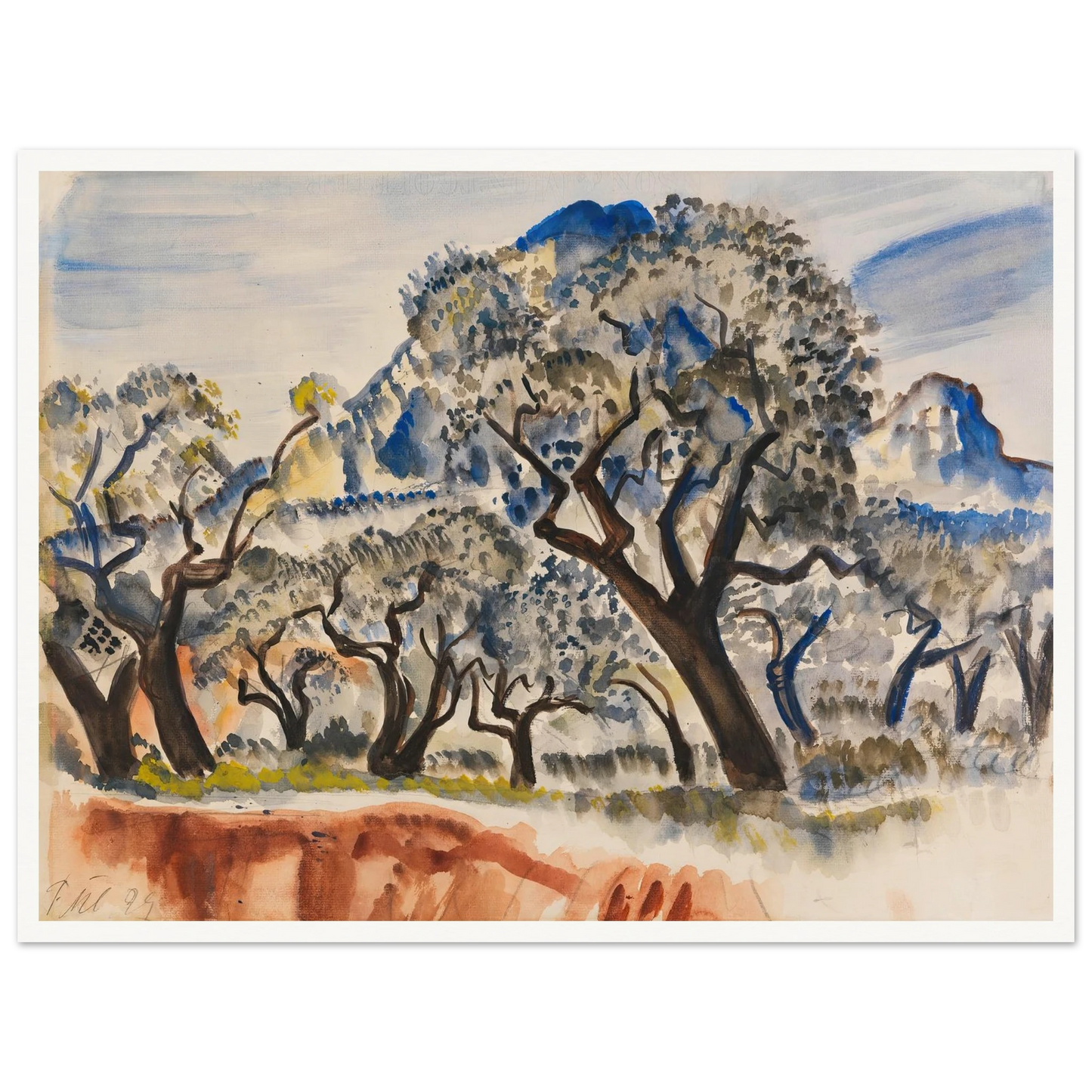 Südfranzösische Landschaft mit Bäumen (1929) Art Print | Paul Kleinschmidt - Framed Poster - 30x40 cm / 12x16″ - Black frame