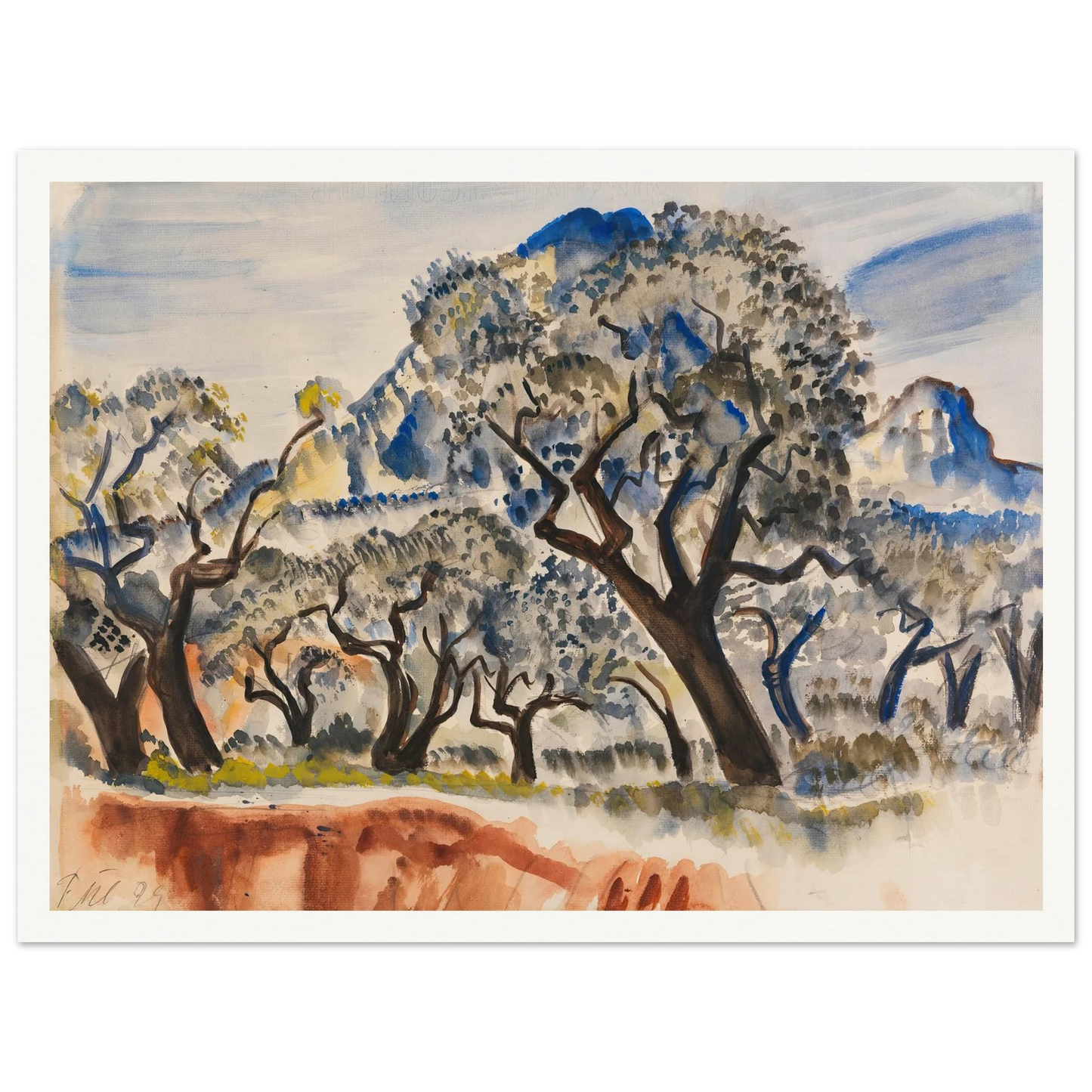 Südfranzösische Landschaft mit Bäumen (1929) Art Print | Paul Kleinschmidt - Framed Poster - 30x40 cm / 12x16″ - Black frame