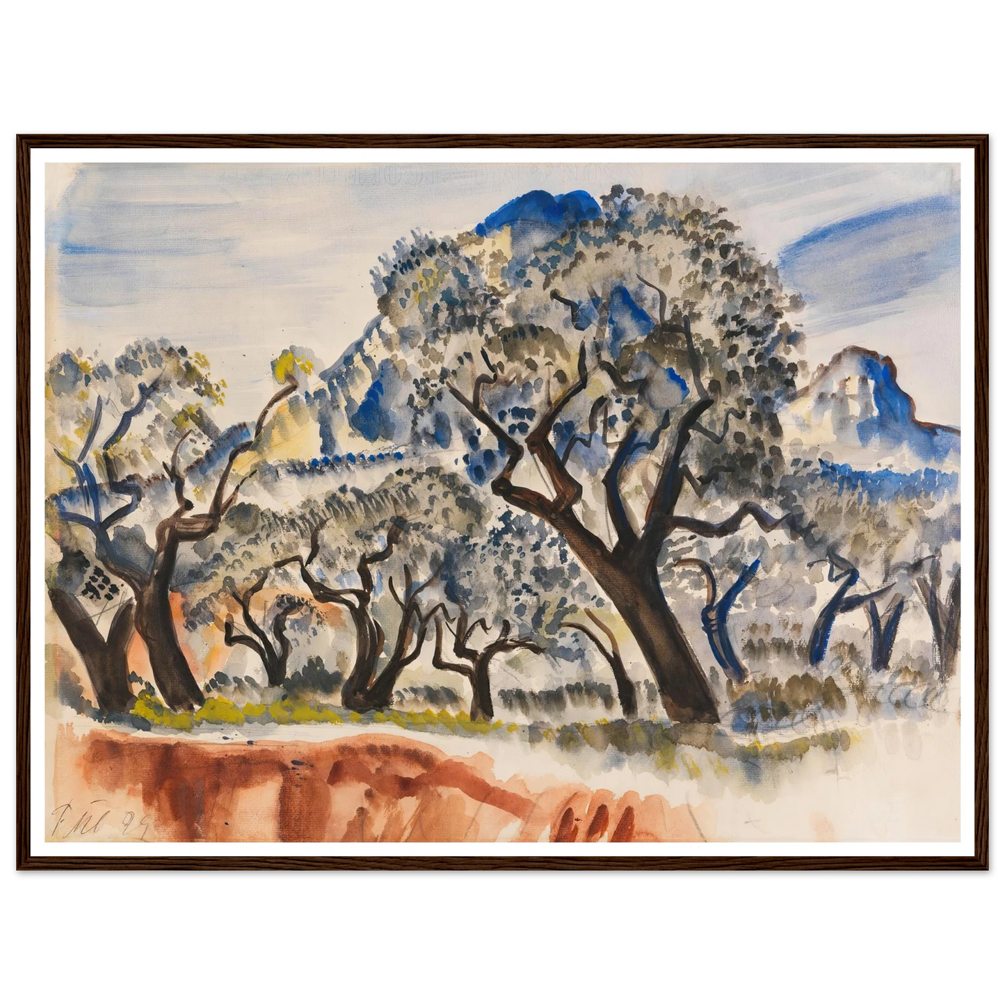 Südfranzösische Landschaft mit Bäumen (1929) Art Print | Paul Kleinschmidt - Framed Poster - 30x40 cm / 12x16″ - Black frame