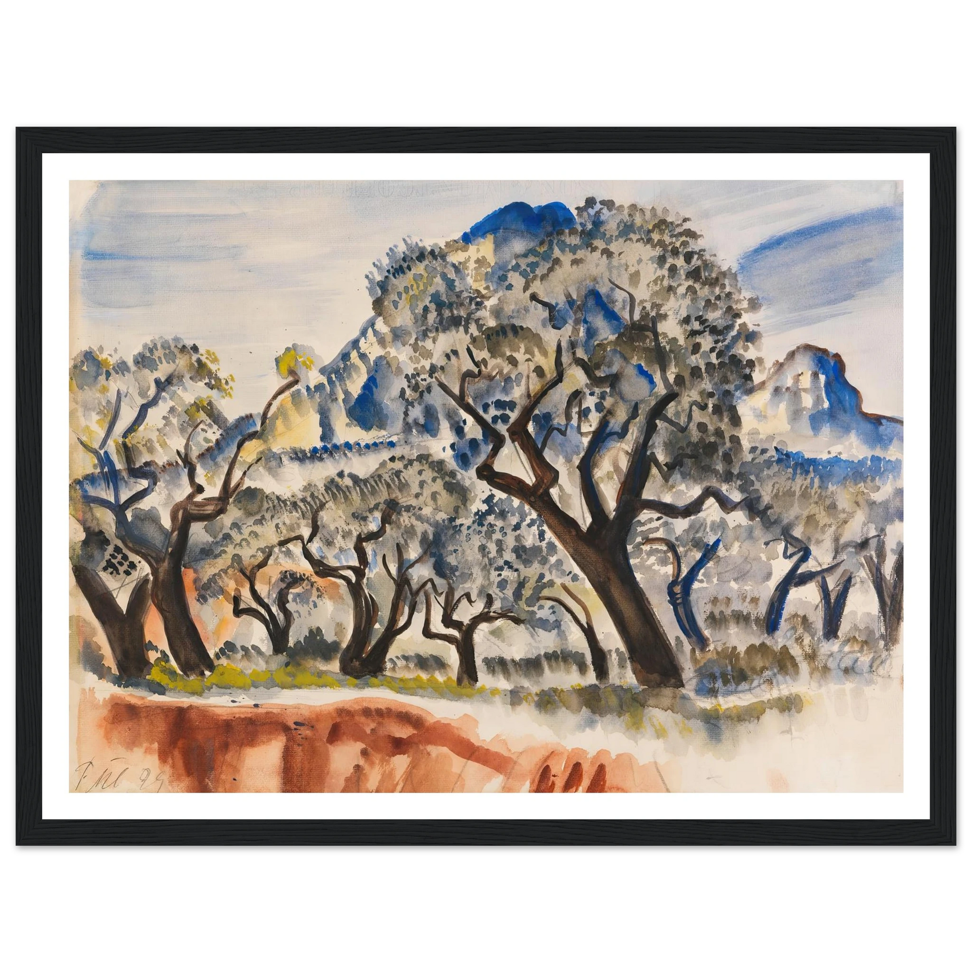 Südfranzösische Landschaft mit Bäumen (1929) Art Print | Paul Kleinschmidt - Framed Poster - 30x40 cm / 12x16″ - Black frame