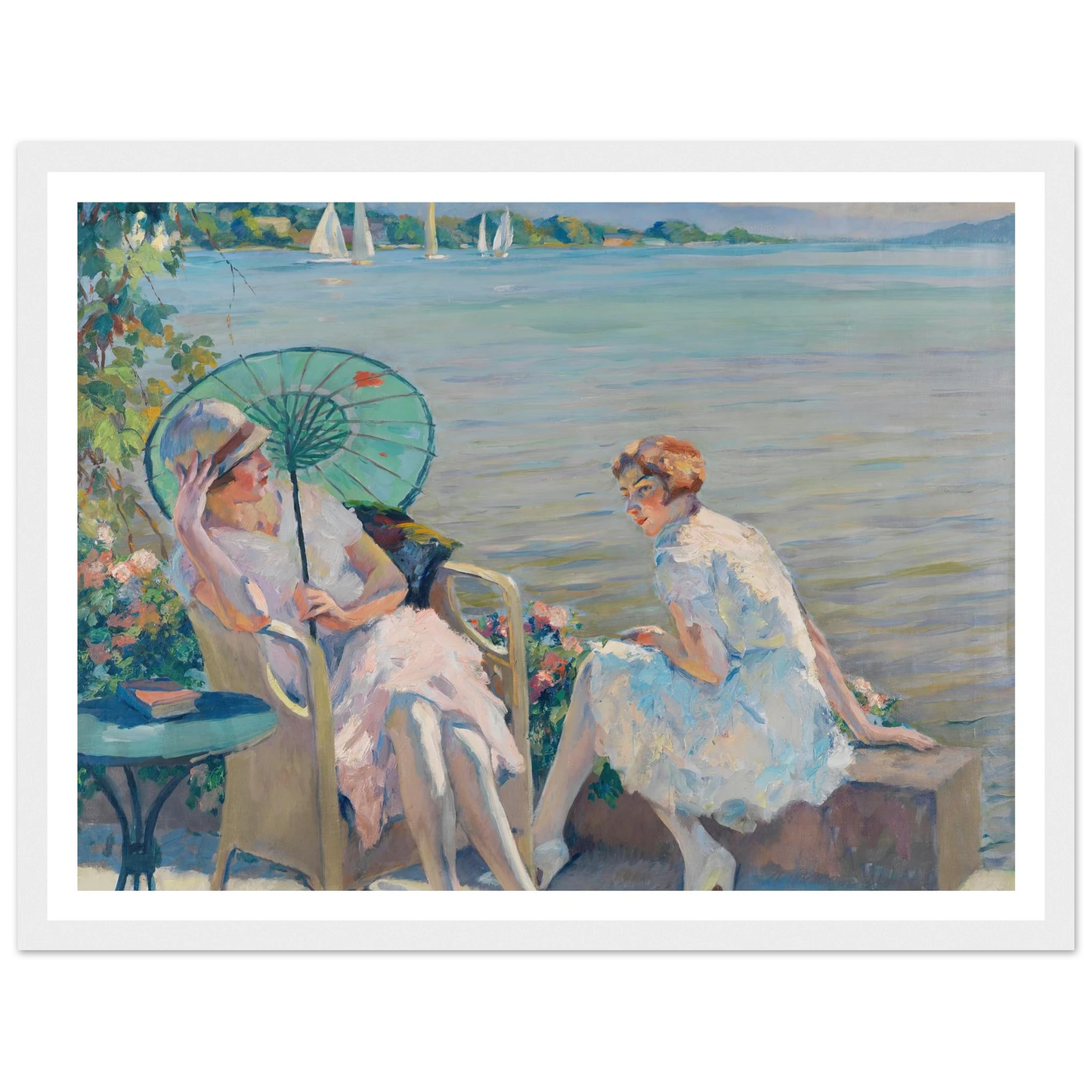 Summer afternoon at the lake (1920) Art Print | Edward Cucuel - Framed Poster - 30x40 cm / 12x16″ - Black frame