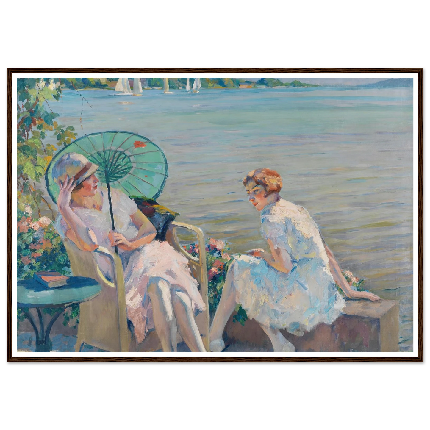 Summer afternoon at the lake (1920) Art Print | Edward Cucuel - Framed Poster - 30x40 cm / 12x16″ - Black frame