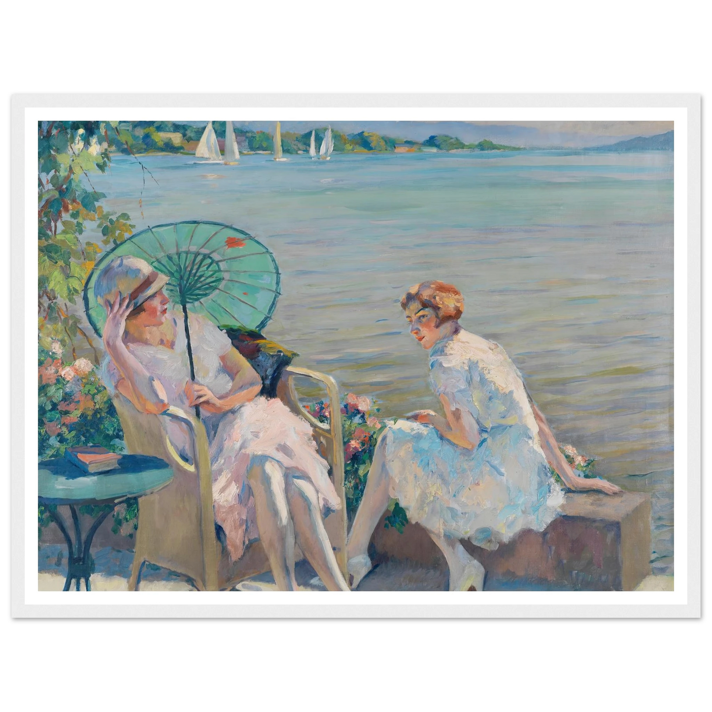 Summer afternoon at the lake (1920) Art Print | Edward Cucuel - Framed Poster - 30x40 cm / 12x16″ - Black frame