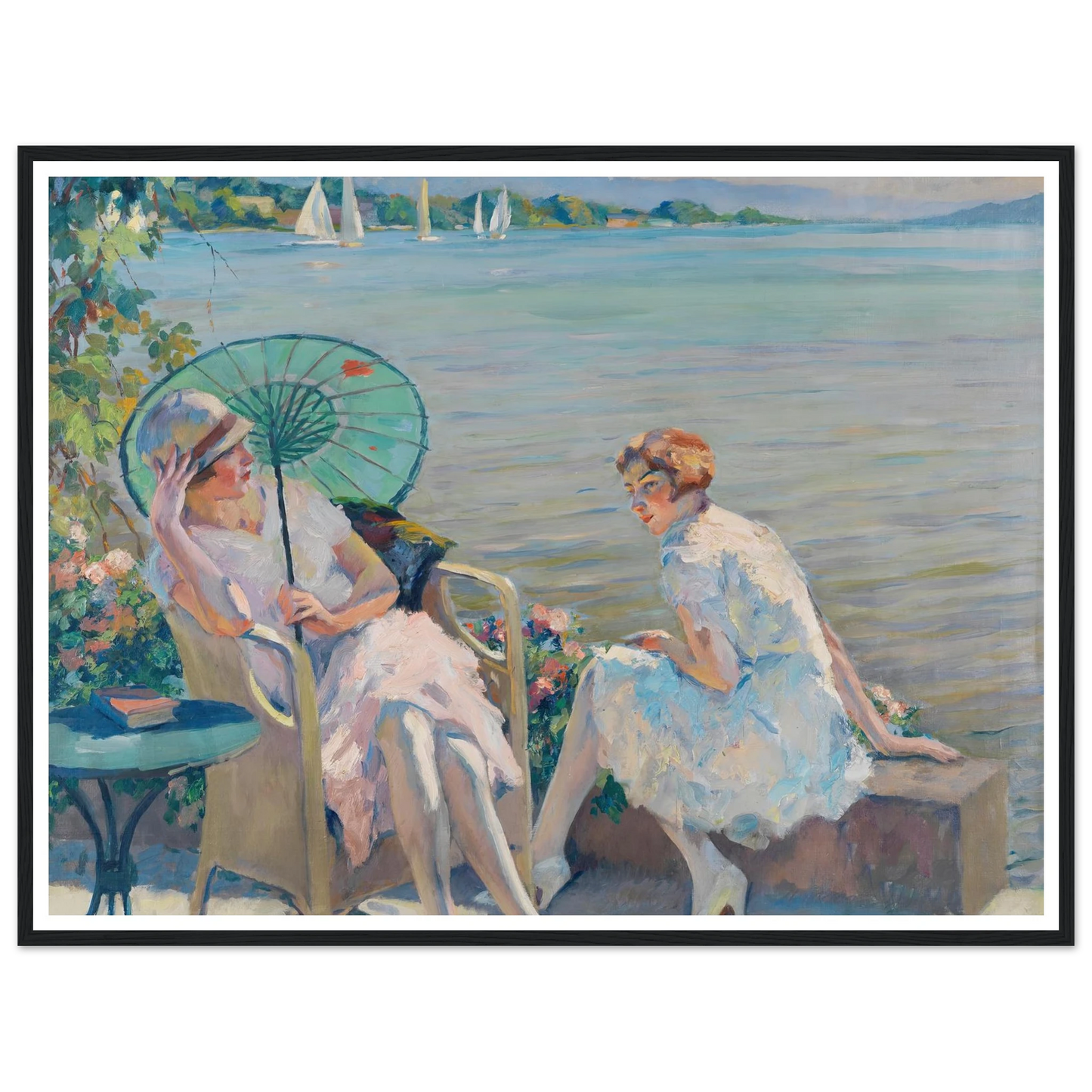 Summer afternoon at the lake (1920) Art Print | Edward Cucuel - Framed Poster - 30x40 cm / 12x16″ - Black frame