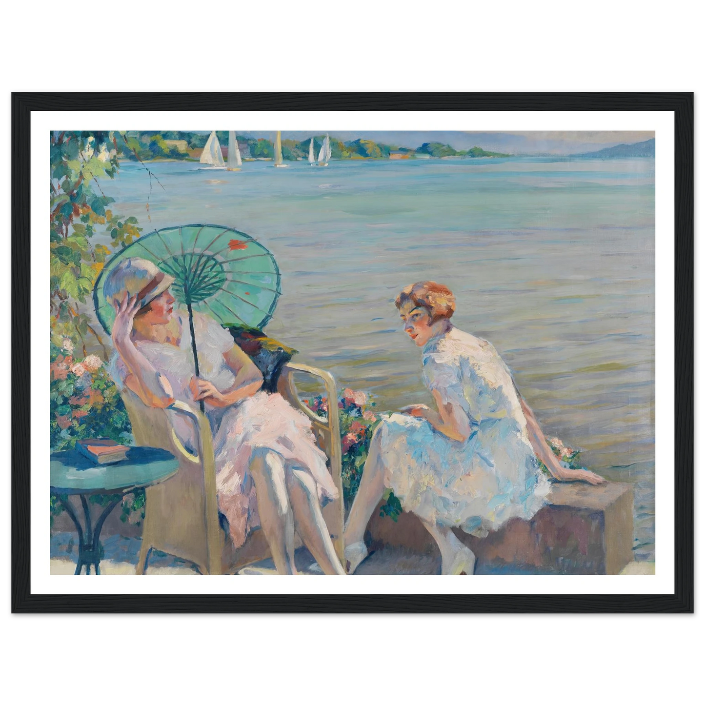 Summer afternoon at the lake (1920) Art Print | Edward Cucuel - Framed Poster - 30x40 cm / 12x16″ - Black frame