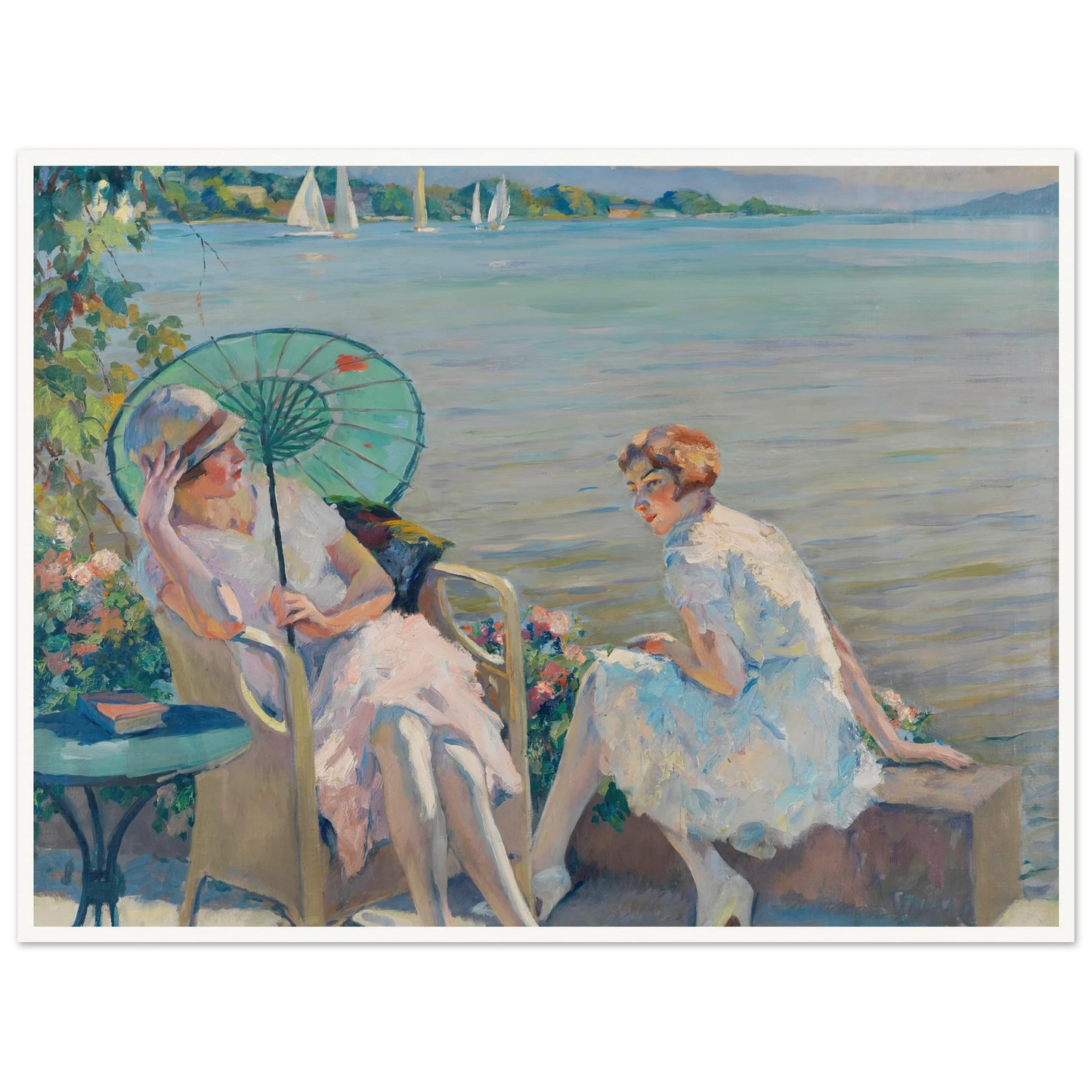 Summer afternoon at the lake (1920) Art Print | Edward Cucuel - Framed Poster - 30x40 cm / 12x16″ - Black frame