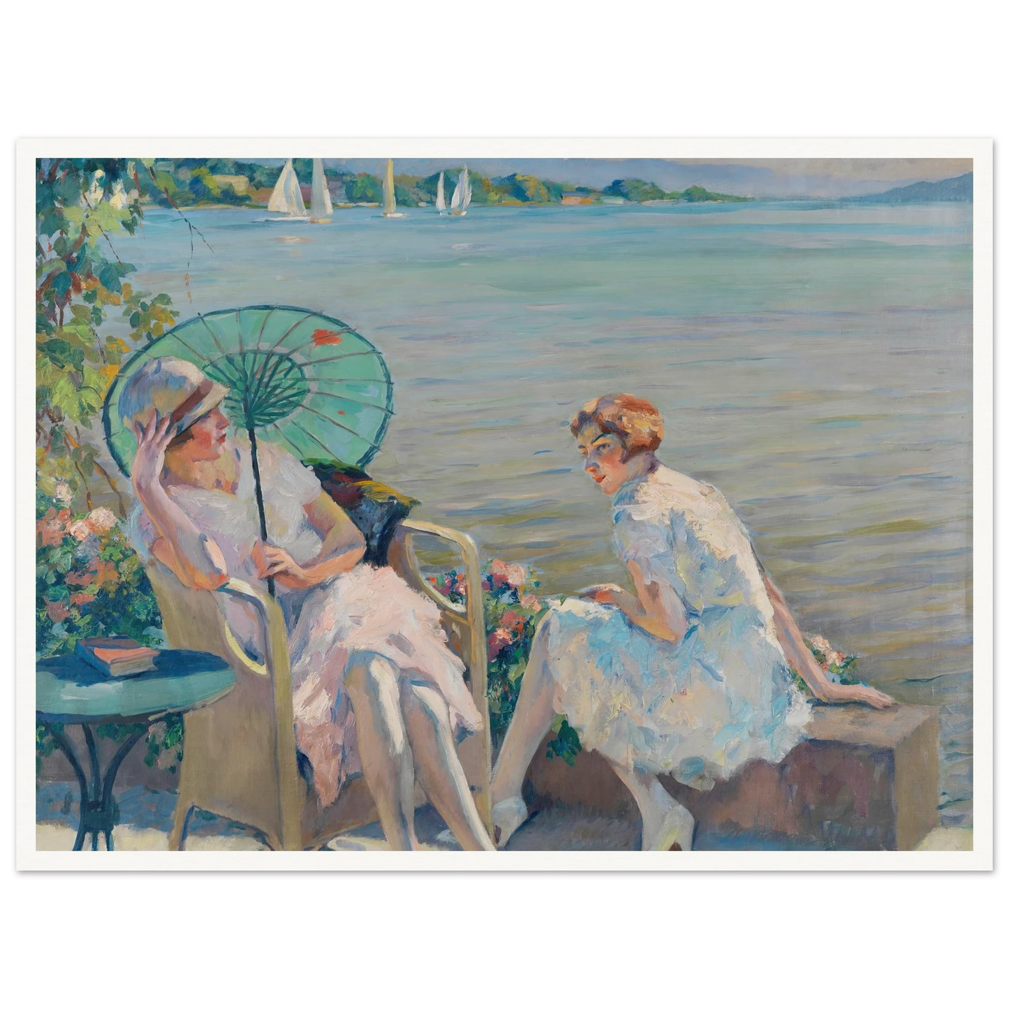 Summer afternoon at the lake (1920) Art Print | Edward Cucuel - Framed Poster - 30x40 cm / 12x16″ - Black frame