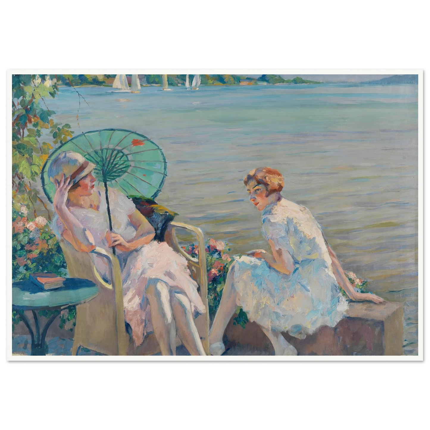 Summer afternoon at the lake (1920) Art Print | Edward Cucuel - Framed Poster - 30x40 cm / 12x16″ - Black frame