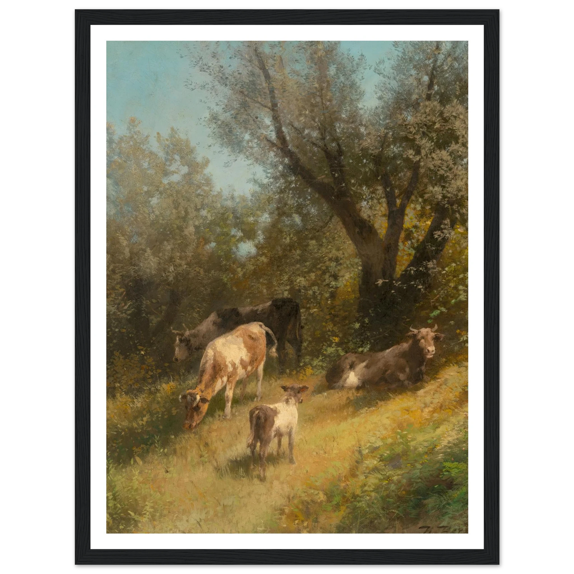 Summer grazing, Chester County Art Print | Hermann Ottomar Herzog - Framed Poster - 30x40 cm / 12x16″ - Black frame