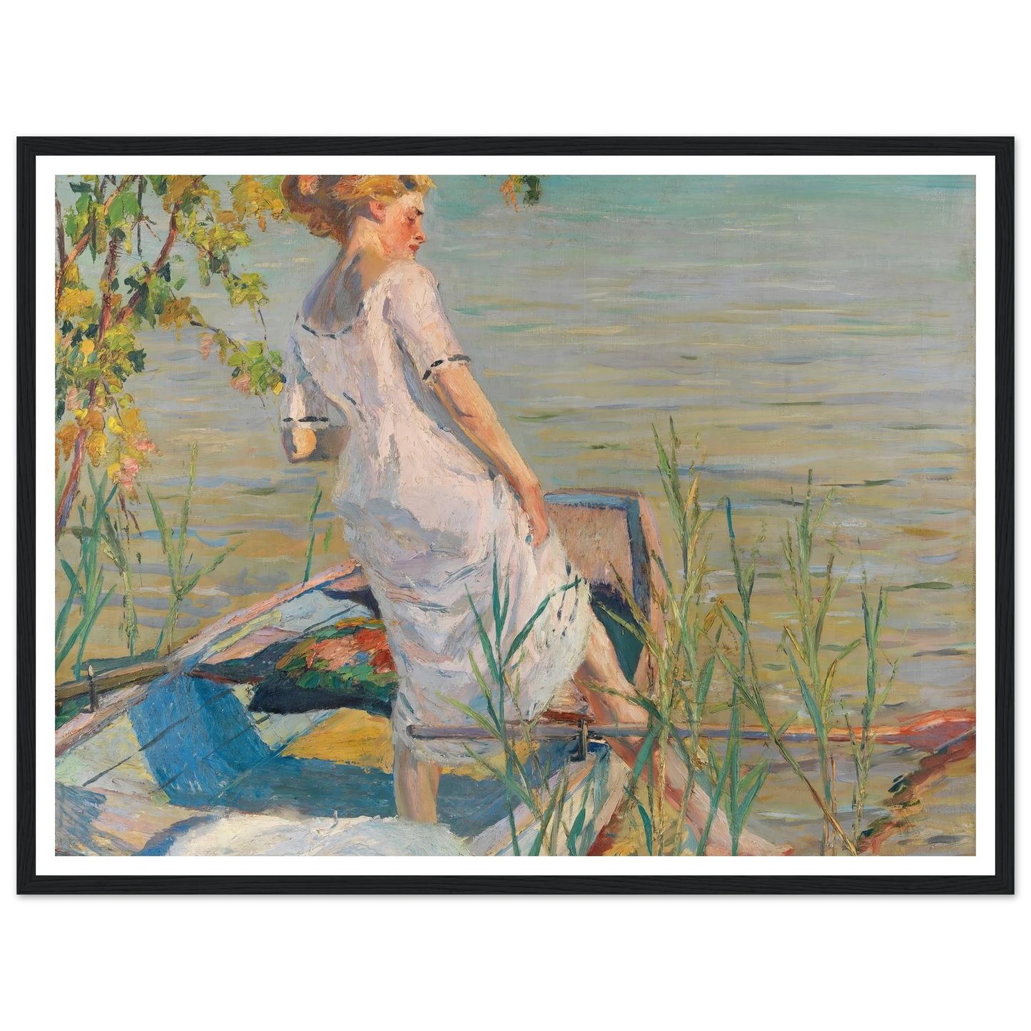 Summer morning on Lake Starnberg (1920-25) Art Print | Edward Cucuel - Framed Poster - 30x40 cm / 12x16″ - Black frame