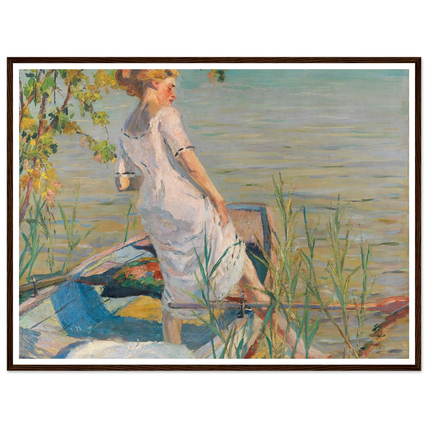 Summer morning on Lake Starnberg (1920-25) Art Print | Edward Cucuel - Framed Poster - 30x40 cm / 12x16″ - Black frame