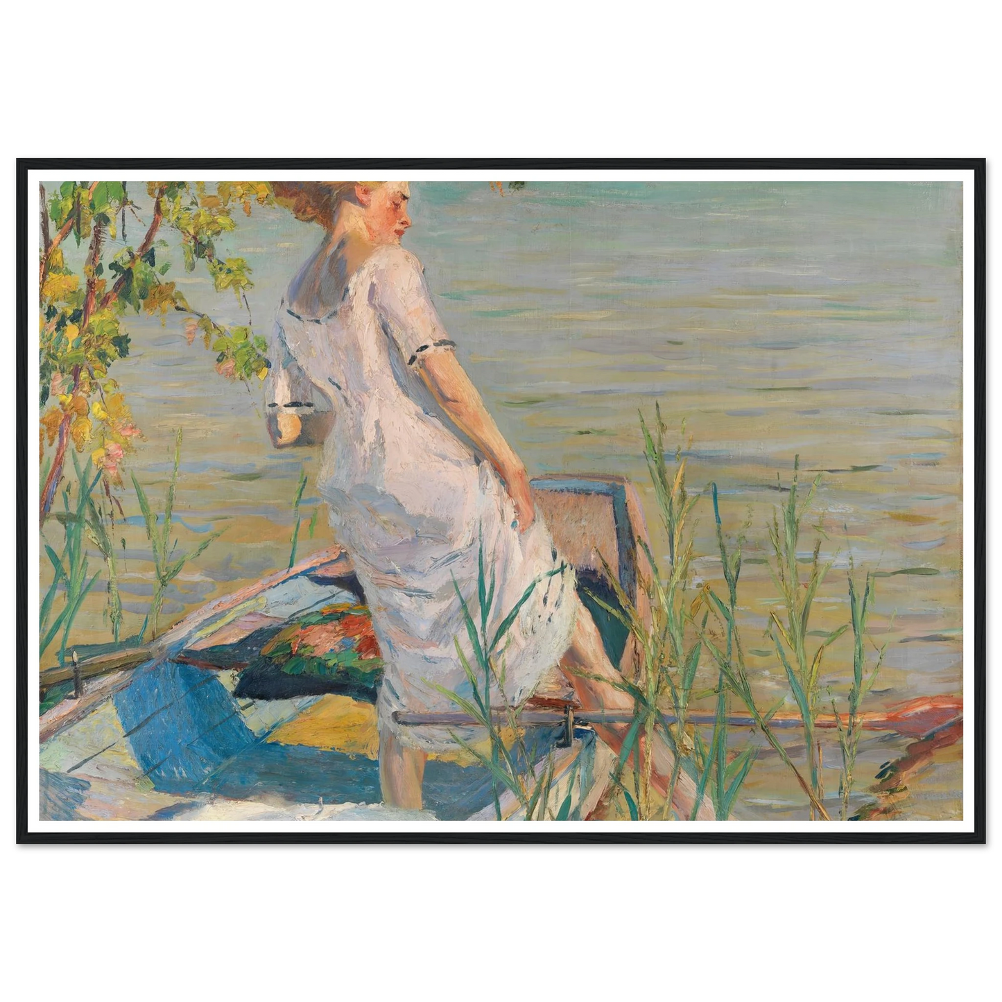 Summer morning on Lake Starnberg (1920-25) Art Print | Edward Cucuel - Framed Poster - 30x40 cm / 12x16″ - Black frame