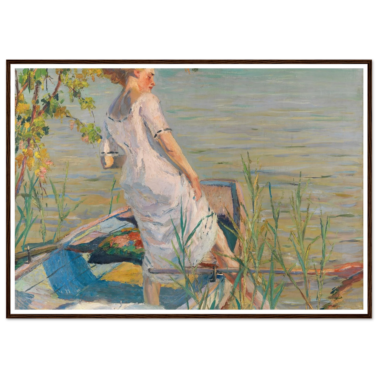 Summer morning on Lake Starnberg (1920-25) Art Print | Edward Cucuel - Framed Poster - 30x40 cm / 12x16″ - Black frame