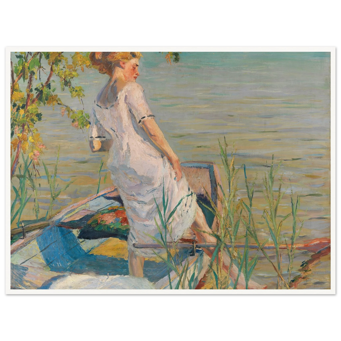 Summer morning on Lake Starnberg (1920-25) Art Print | Edward Cucuel - Framed Poster - 30x40 cm / 12x16″ - Black frame