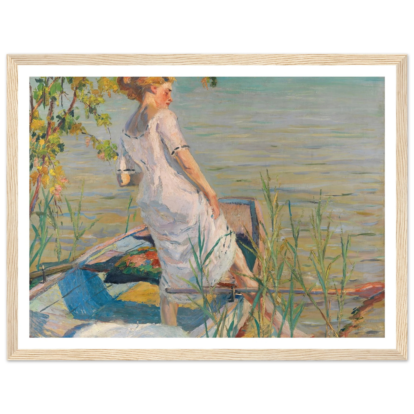 Summer morning on Lake Starnberg (1920-25) Art Print | Edward Cucuel - Framed Poster - 30x40 cm / 12x16″ - Black frame