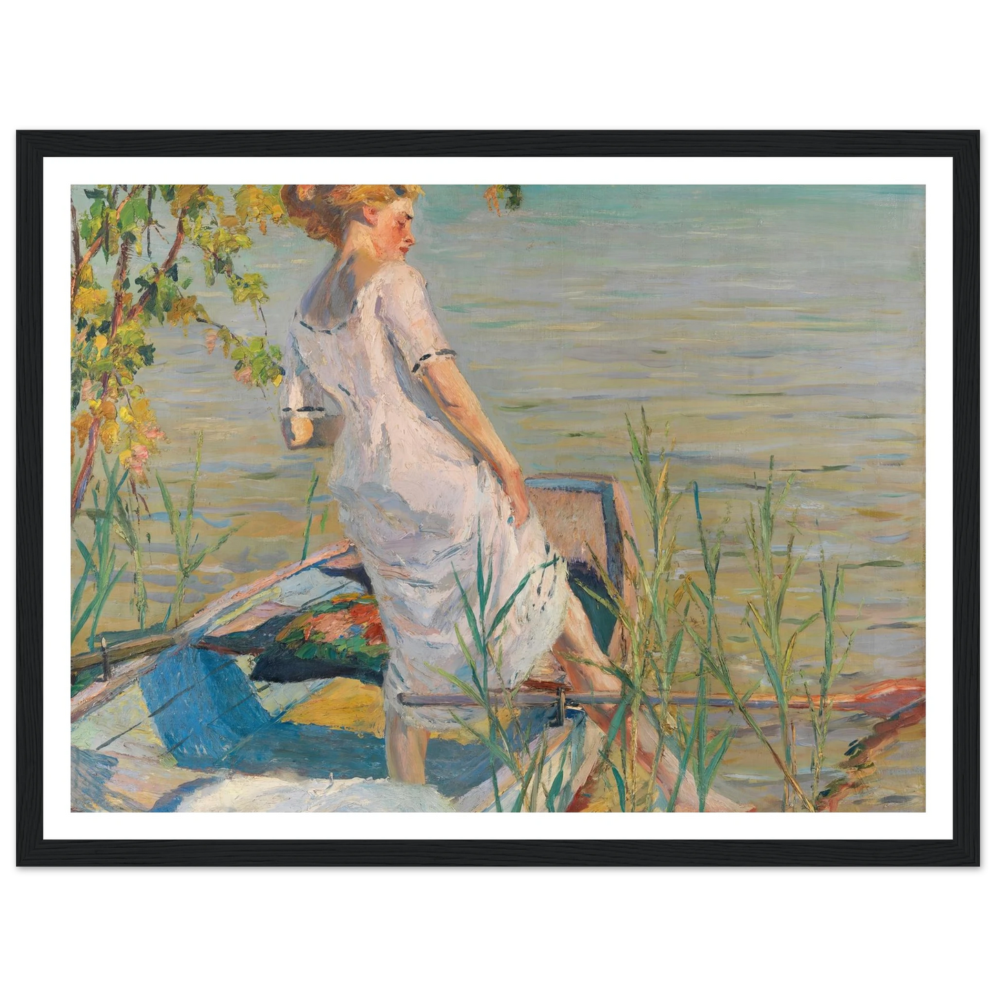 Summer morning on Lake Starnberg (1920-25) Art Print | Edward Cucuel - Framed Poster - 30x40 cm / 12x16″ - Black frame