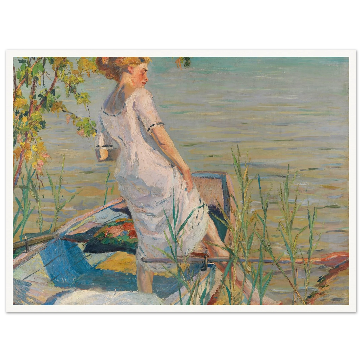 Summer morning on Lake Starnberg (1920-25) Art Print | Edward Cucuel - Framed Poster - 30x40 cm / 12x16″ - Black frame