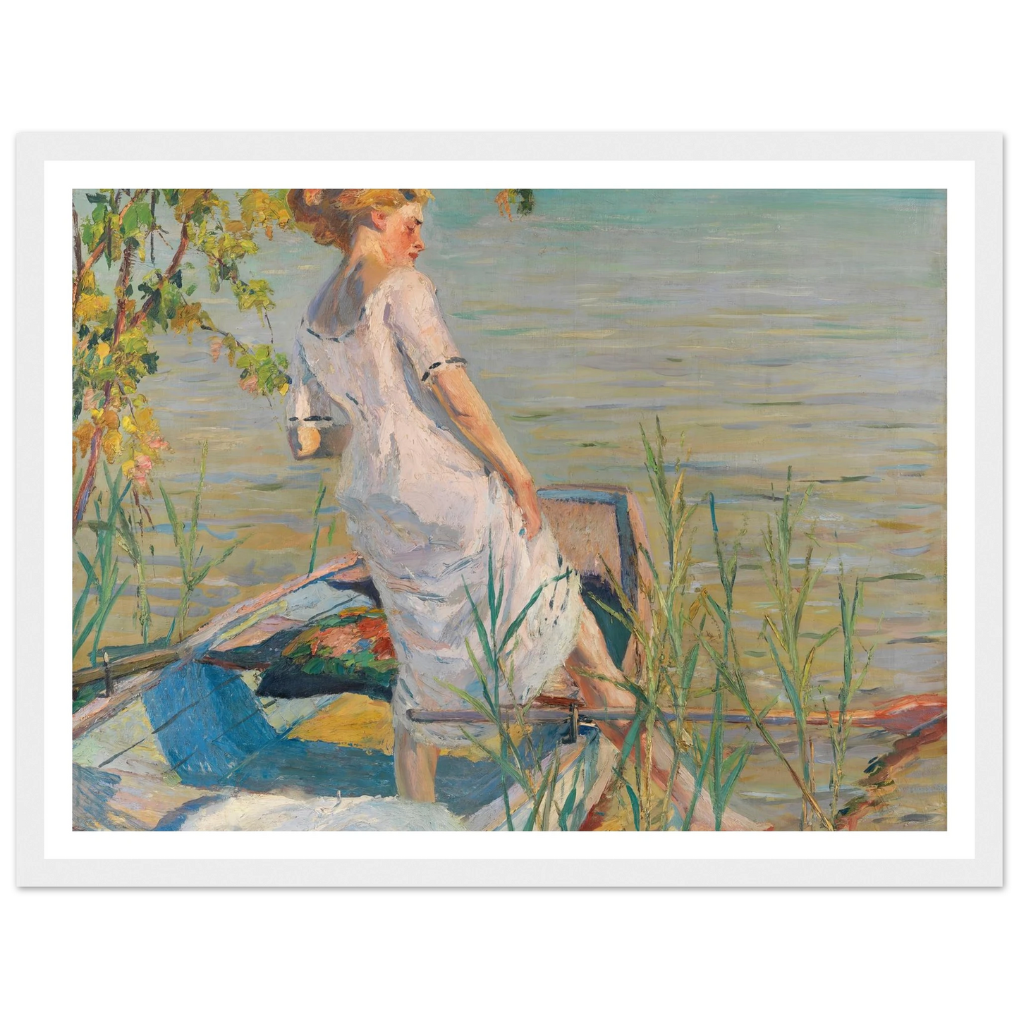 Summer morning on Lake Starnberg (1920-25) Art Print | Edward Cucuel - Framed Poster - 30x40 cm / 12x16″ - Black frame