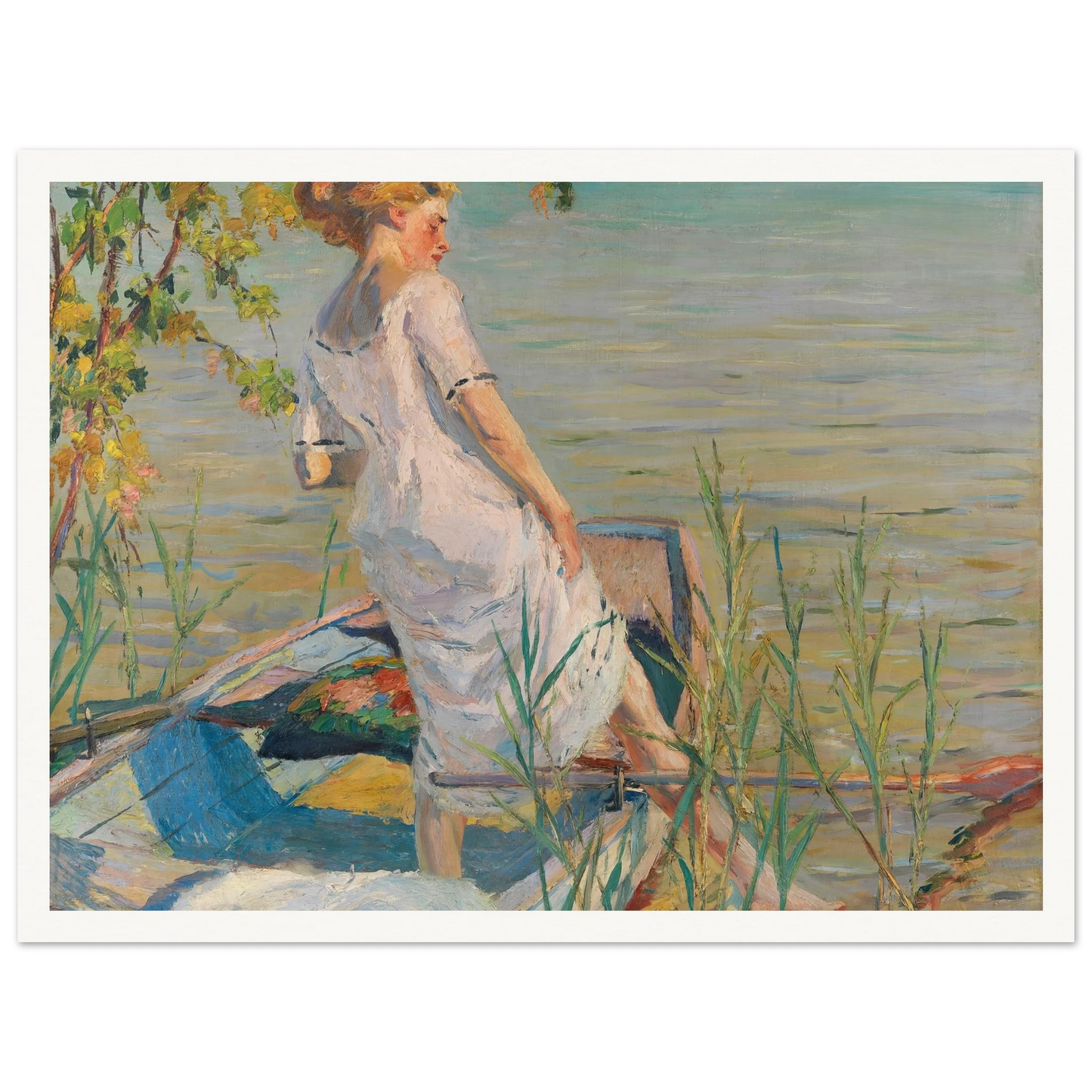 Summer morning on Lake Starnberg (1920-25) Art Print | Edward Cucuel - Framed Poster - 30x40 cm / 12x16″ - Black frame