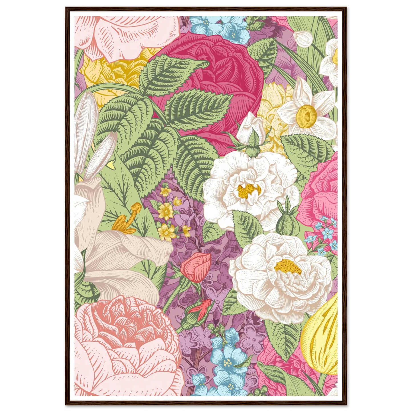 Summer White Garden Art Print | William Morris Inspired - Framed Poster - 30x30 cm / 12x12″ - Black frame