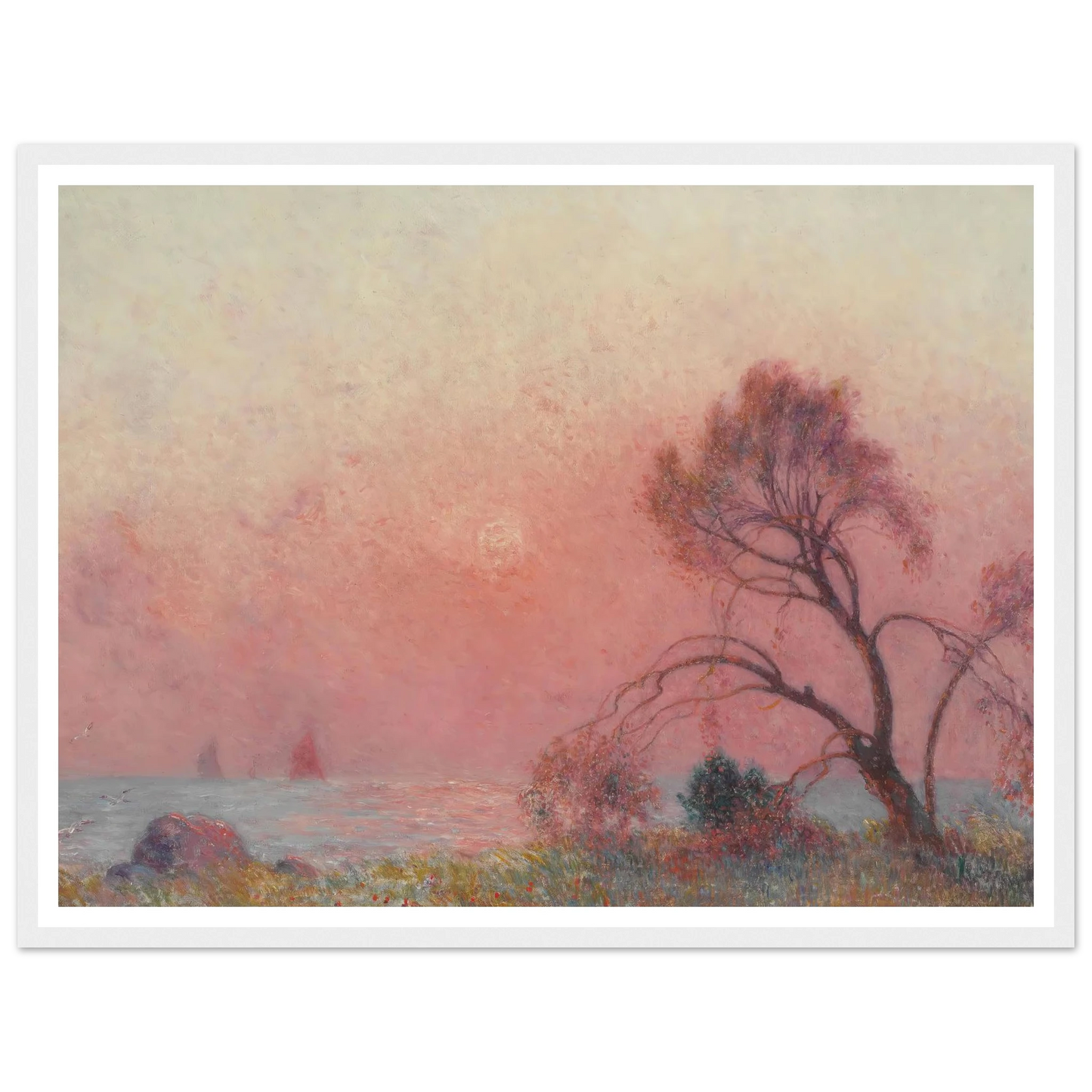 Sun Setting Over the Sea Art Print | Ferdinand du Puigaudeau - Framed Poster - 30x40 cm / 12x16″ - Black frame