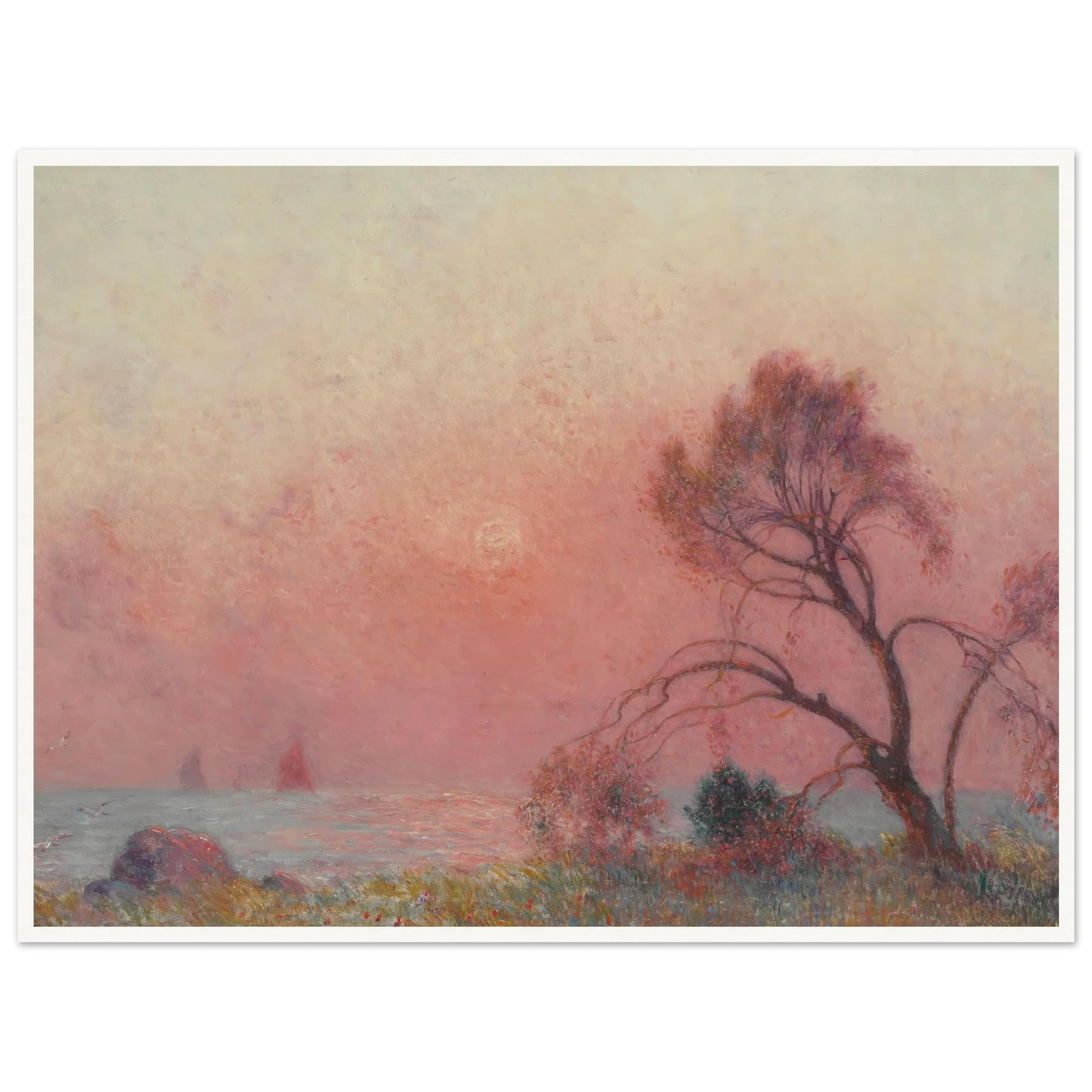 Sun Setting Over the Sea Art Print | Ferdinand du Puigaudeau - Framed Poster - 30x40 cm / 12x16″ - Black frame