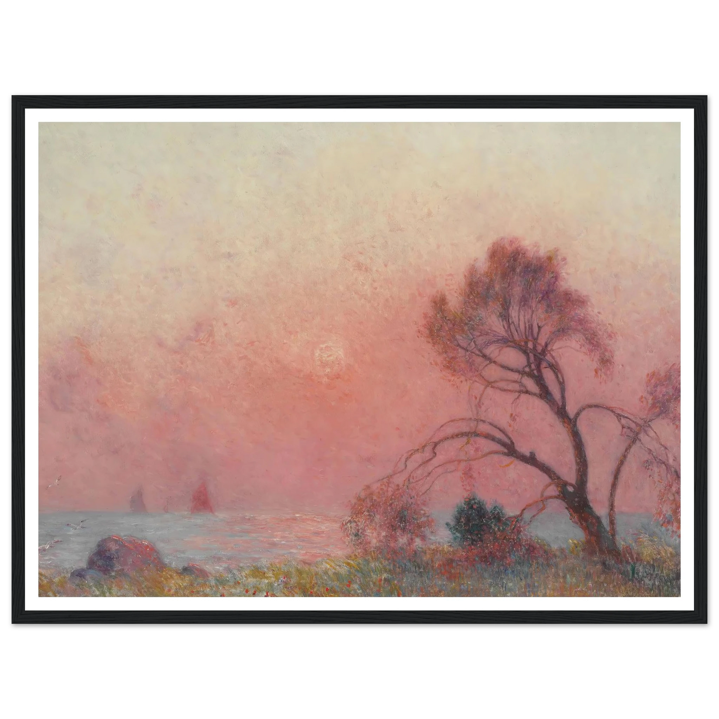 Sun Setting Over the Sea Art Print | Ferdinand du Puigaudeau - Framed Poster - 30x40 cm / 12x16″ - Black frame