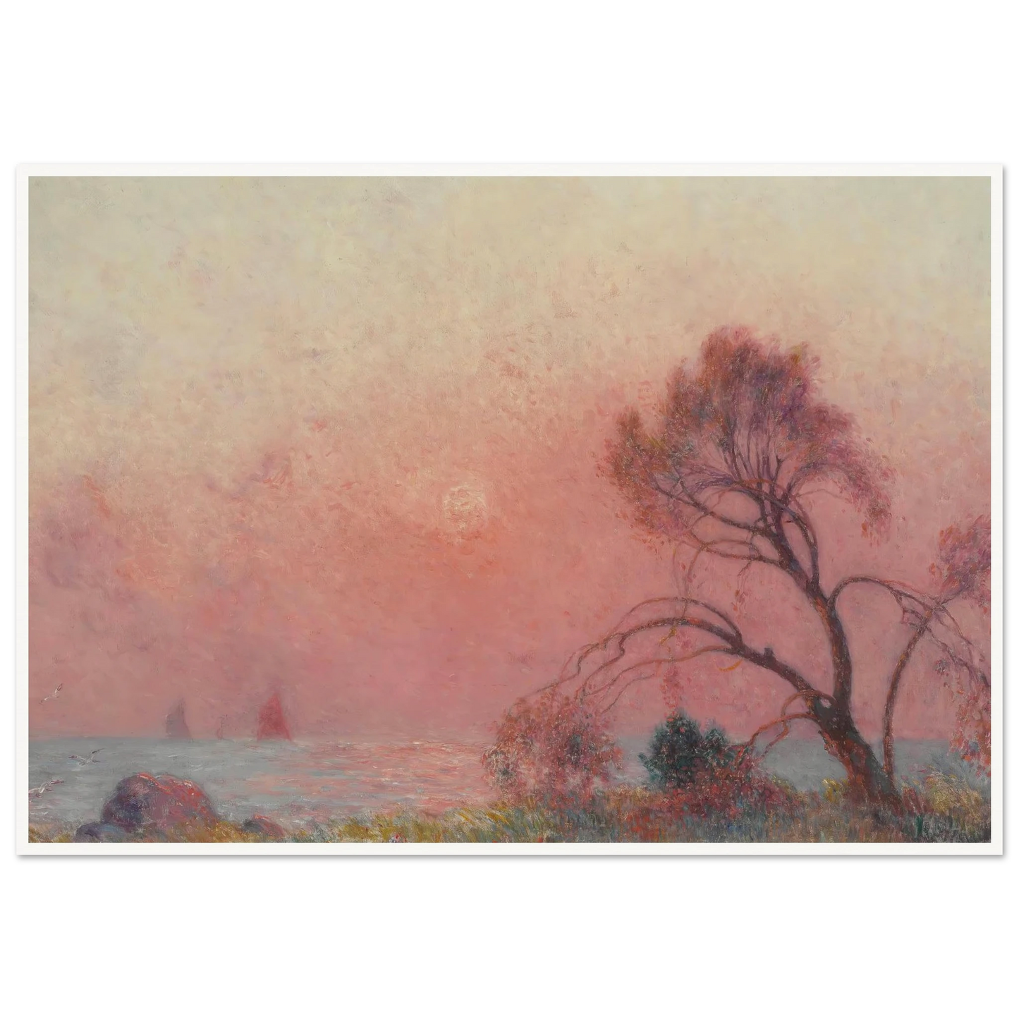 Sun Setting Over the Sea Art Print | Ferdinand du Puigaudeau - Framed Poster - 30x40 cm / 12x16″ - Black frame