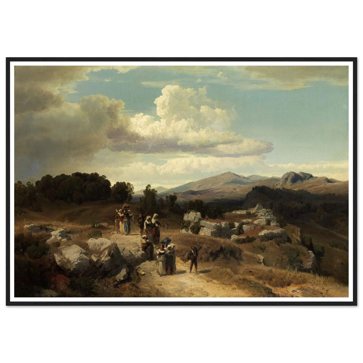 Sunday walk in the Roman countryside (1882) Art Print | Oswald Achenbach - Framed Poster - 30x40 cm / 12x16″ - Black frame