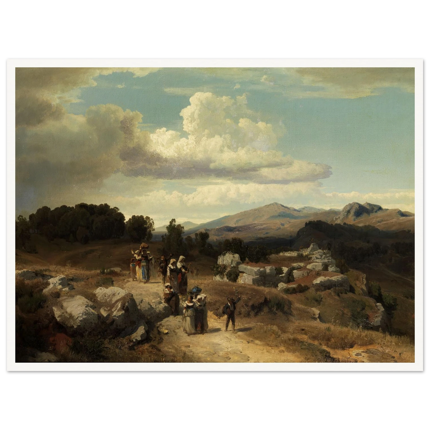 Sunday walk in the Roman countryside (1882) Art Print | Oswald Achenbach - Framed Poster - 30x40 cm / 12x16″ - Black frame