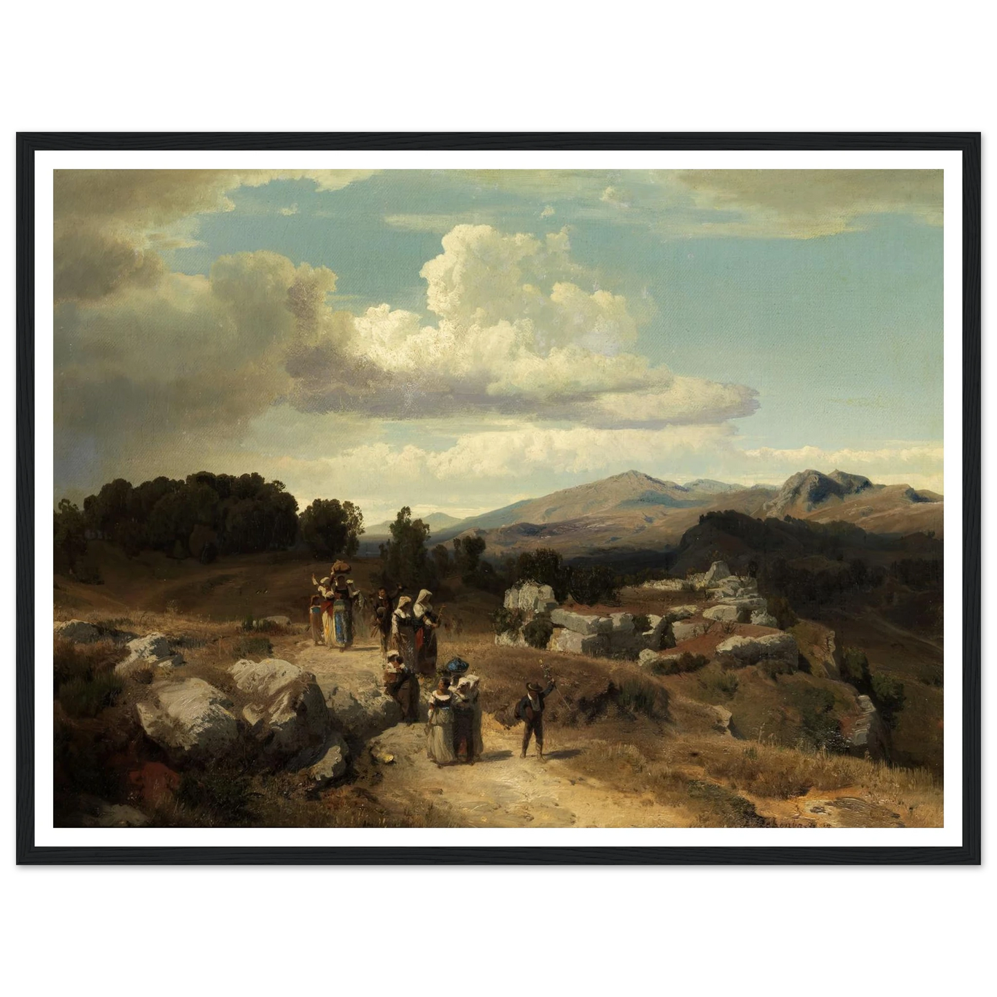Sunday walk in the Roman countryside (1882) Art Print | Oswald Achenbach - Framed Poster - 30x40 cm / 12x16″ - Black frame