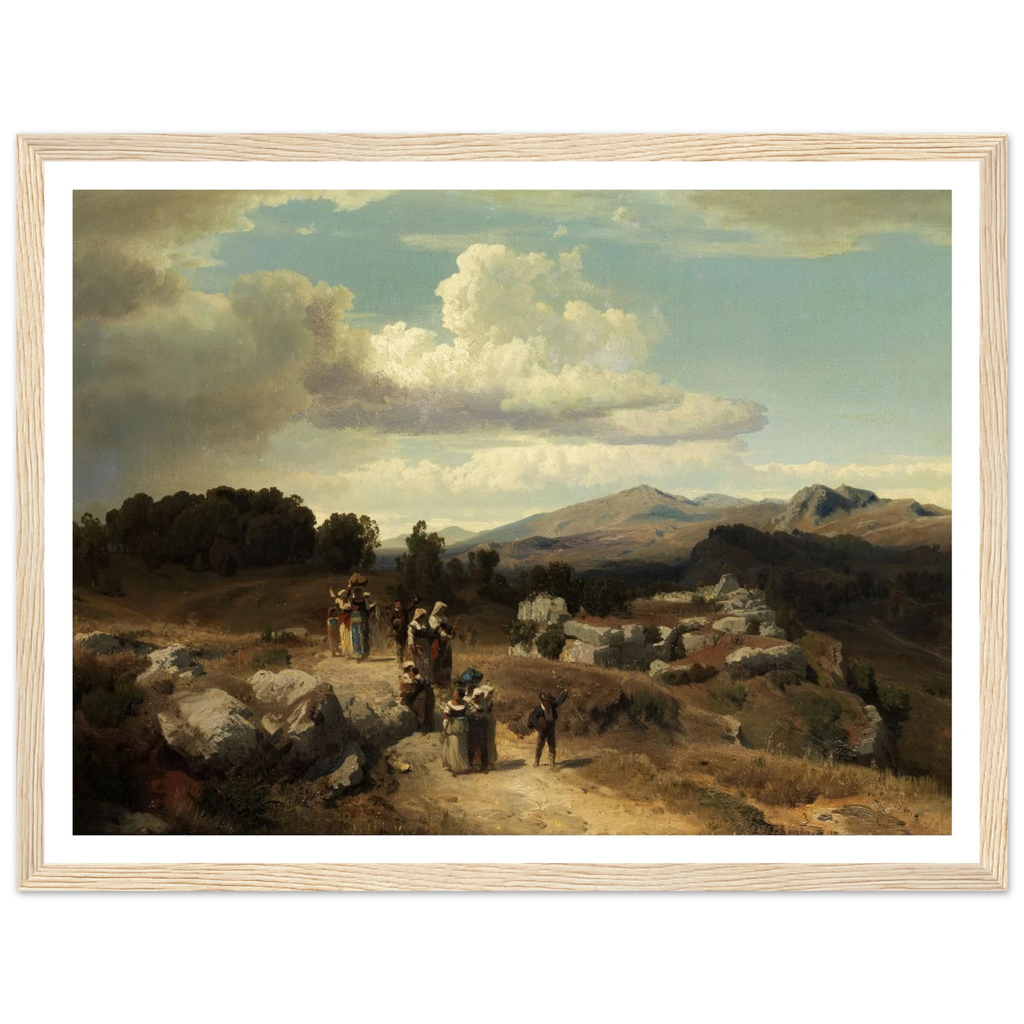 Sunday walk in the Roman countryside (1882) Art Print | Oswald Achenbach - Framed Poster - 30x40 cm / 12x16″ - Black frame
