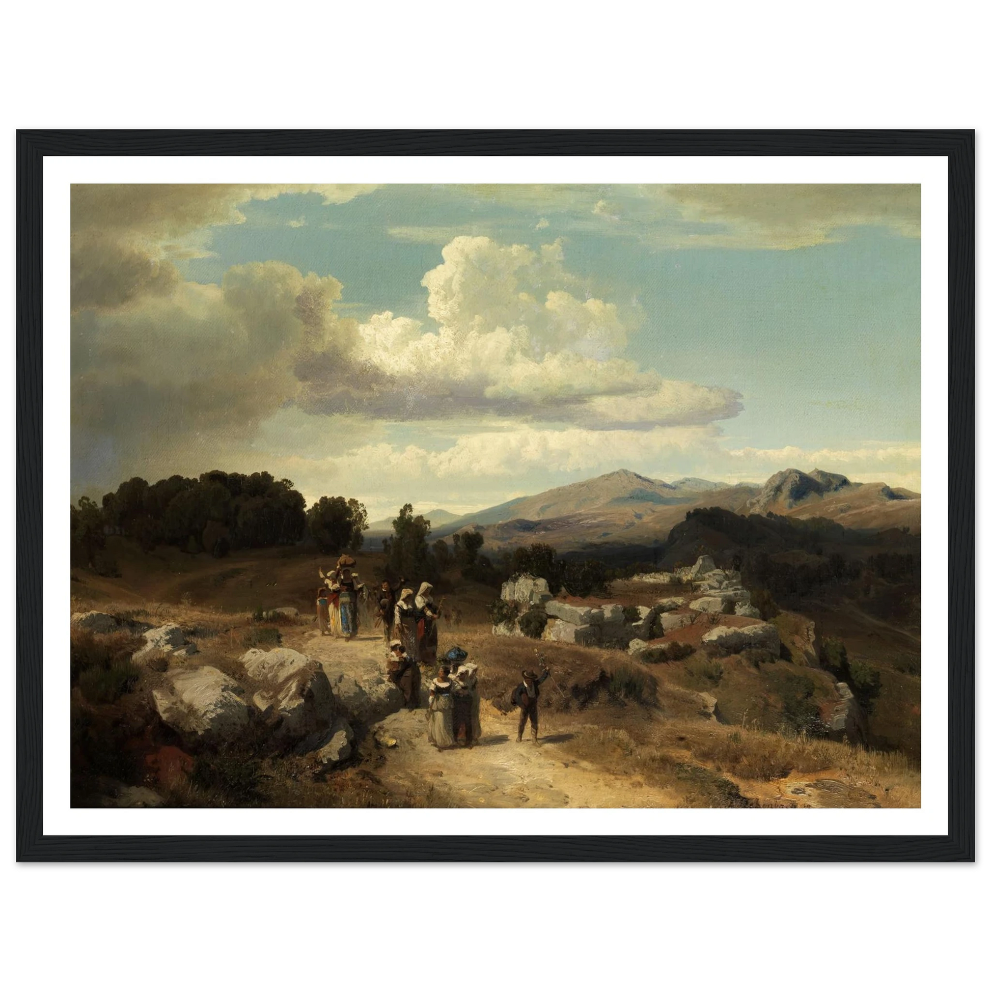 Sunday walk in the Roman countryside (1882) Art Print | Oswald Achenbach - Framed Poster - 30x40 cm / 12x16″ - Black frame