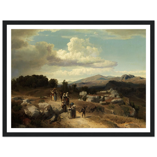 Sunday walk in the Roman countryside (1882) Art Print | Oswald Achenbach - Framed Poster - 30x40 cm / 12x16″ - Black frame