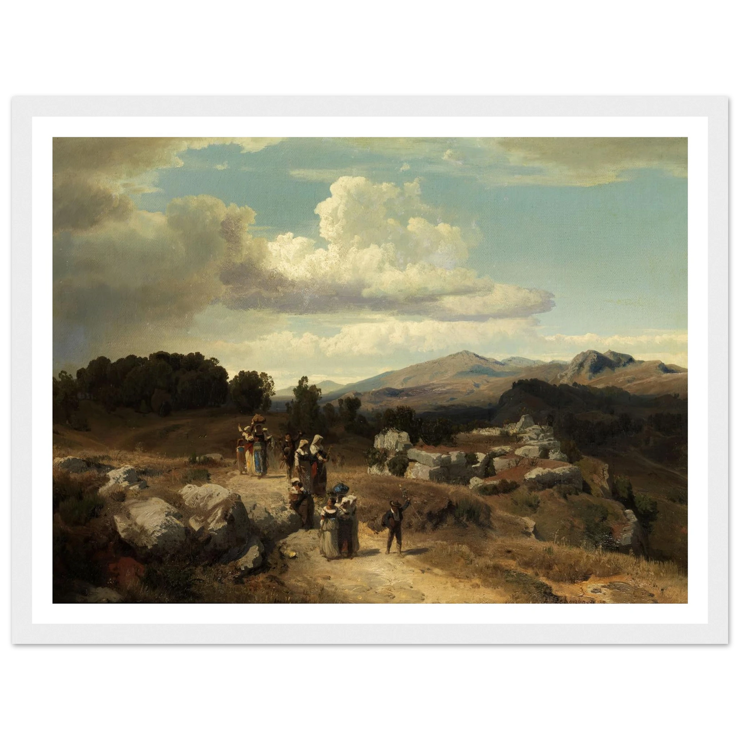 Sunday walk in the Roman countryside (1882) Art Print | Oswald Achenbach - Framed Poster - 30x40 cm / 12x16″ - Black frame