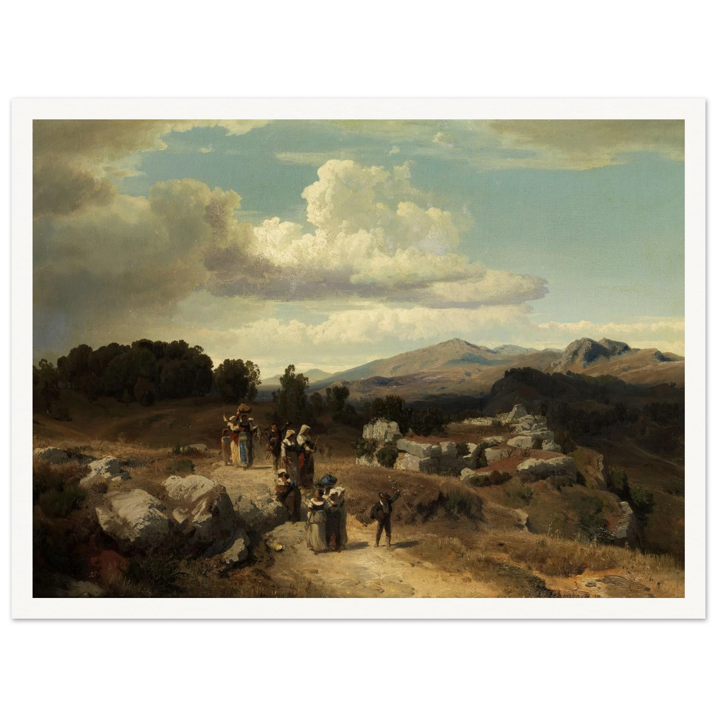 Sunday walk in the Roman countryside (1882) Art Print | Oswald Achenbach - Framed Poster - 30x40 cm / 12x16″ - Black frame