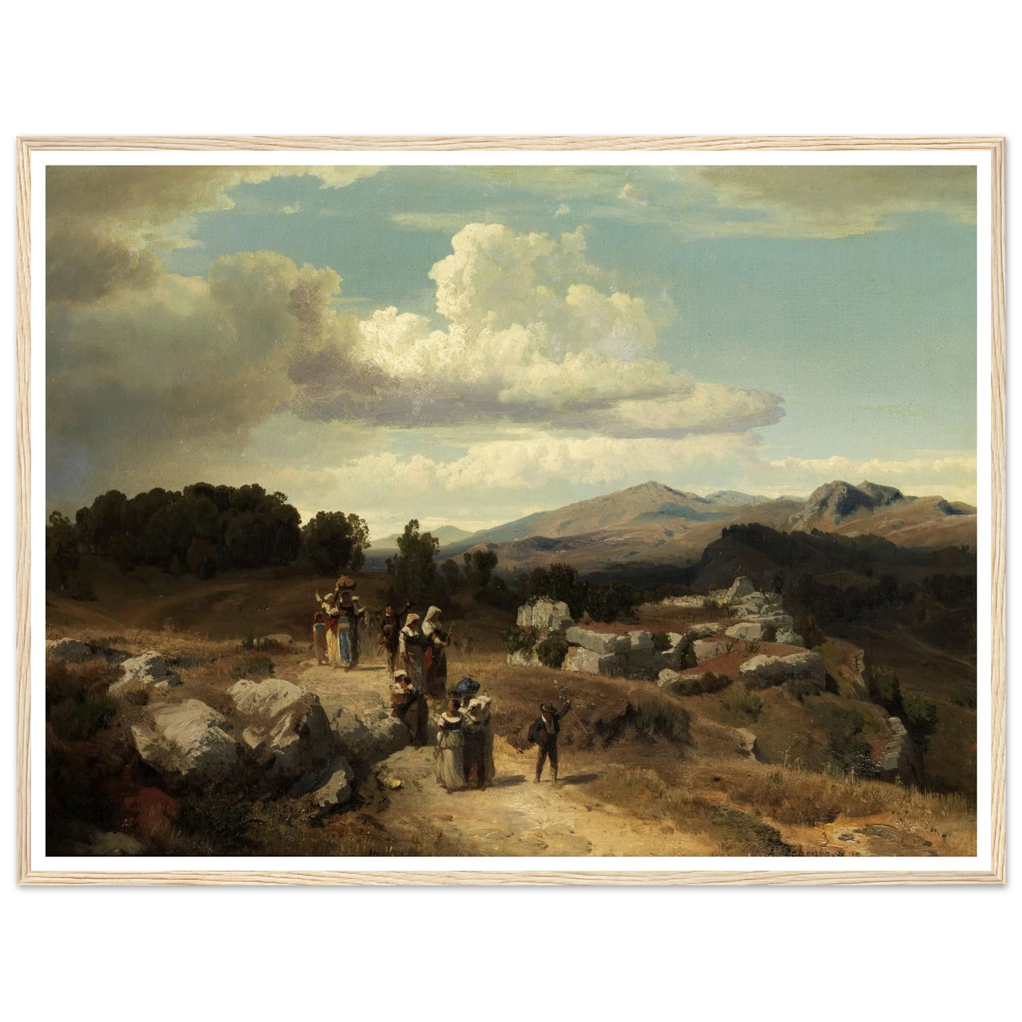 Sunday walk in the Roman countryside (1882) Art Print | Oswald Achenbach - Framed Poster - 30x40 cm / 12x16″ - Black frame