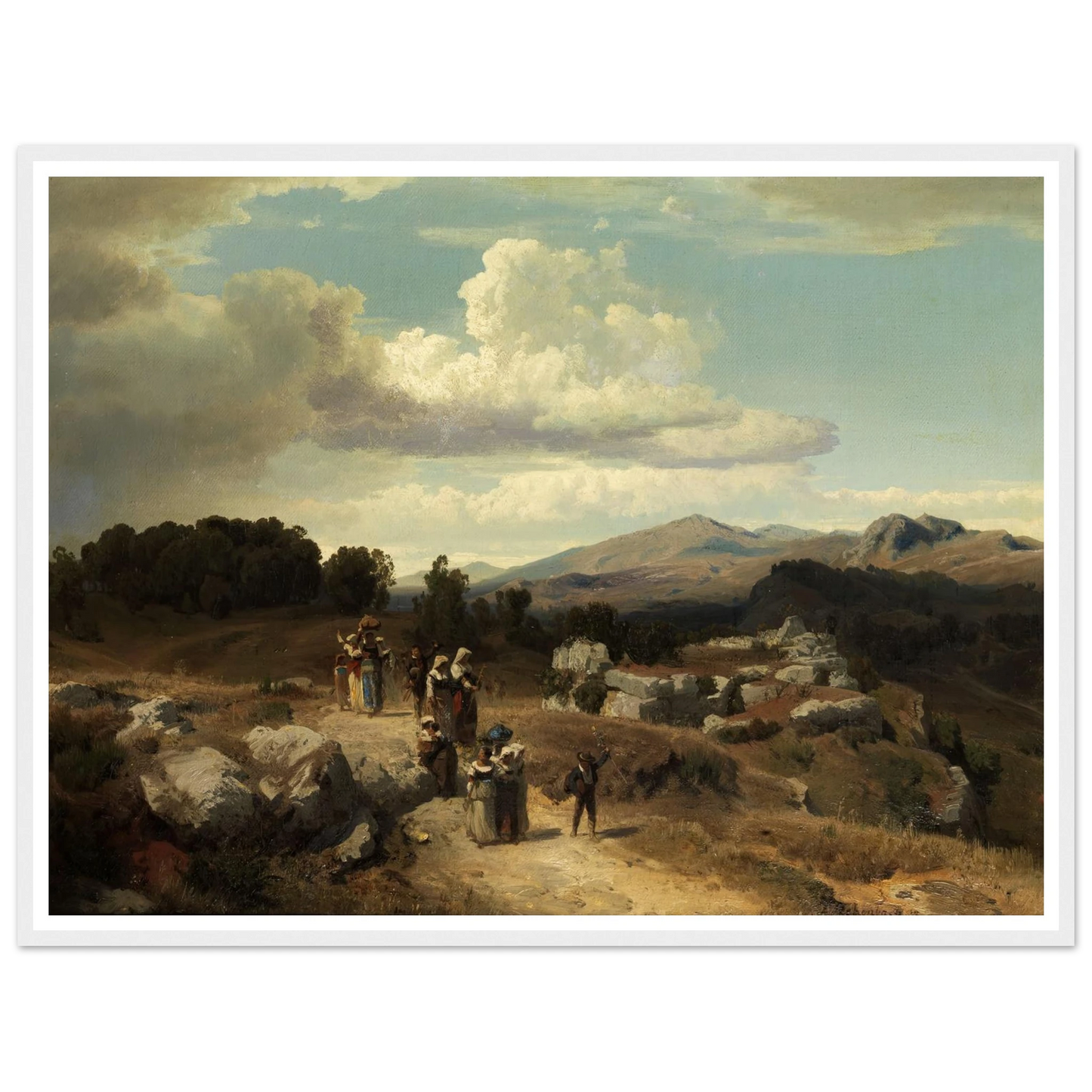 Sunday walk in the Roman countryside (1882) Art Print | Oswald Achenbach - Framed Poster - 30x40 cm / 12x16″ - Black frame