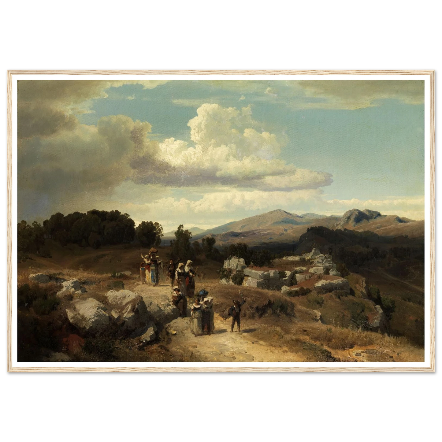 Sunday walk in the Roman countryside (1882) Art Print | Oswald Achenbach - Framed Poster - 30x40 cm / 12x16″ - Black frame