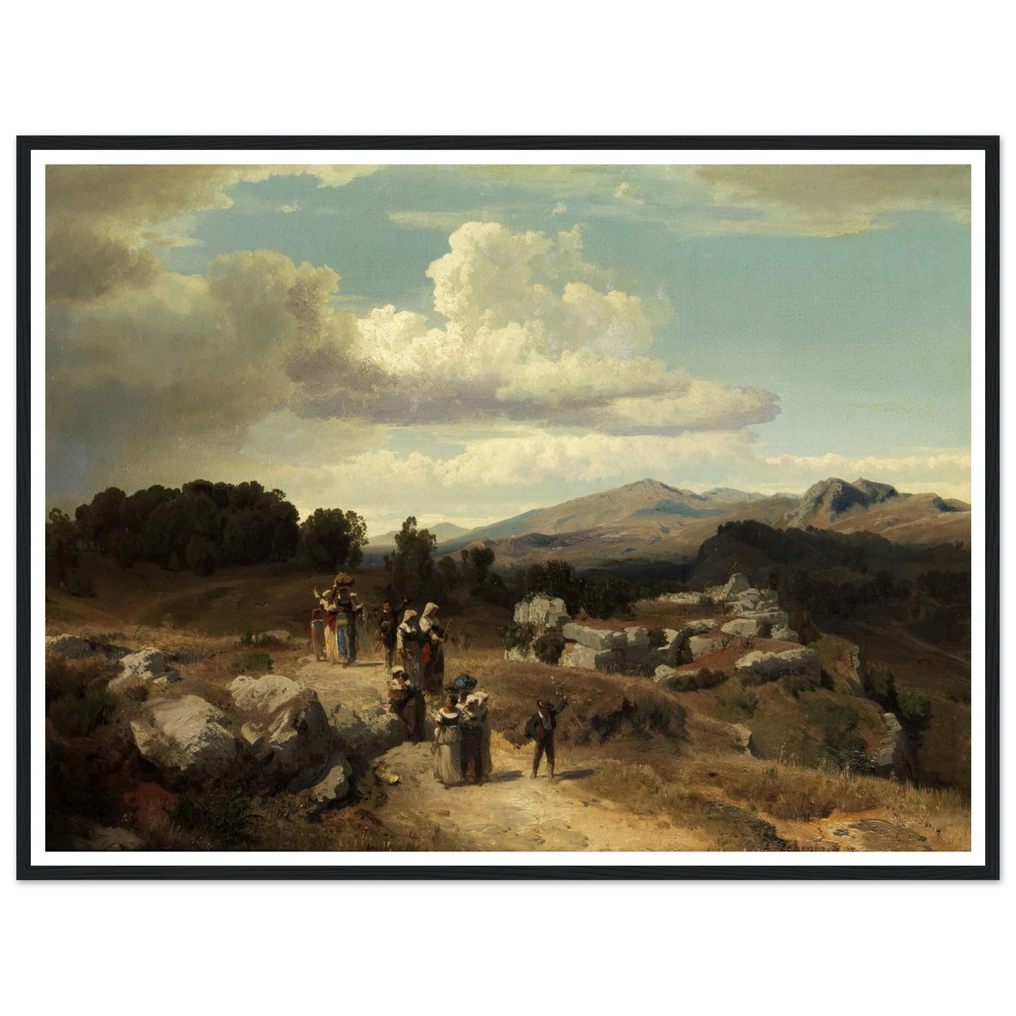 Sunday walk in the Roman countryside (1882) Art Print | Oswald Achenbach - Framed Poster - 30x40 cm / 12x16″ - Black frame