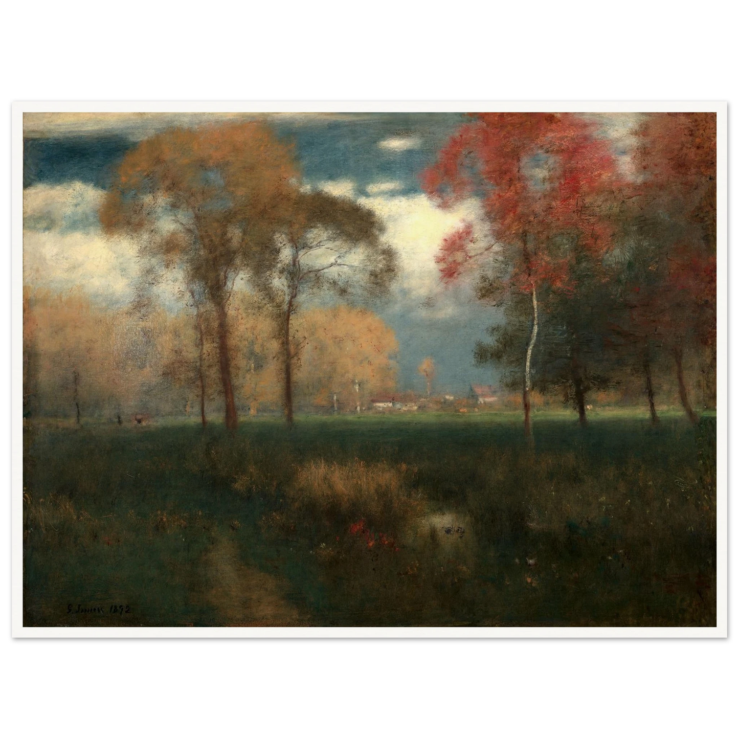 Sunny Autumn Day (1892) Art Print | George Inness - Framed Poster - 30x40 cm / 12x16″ - Black frame
