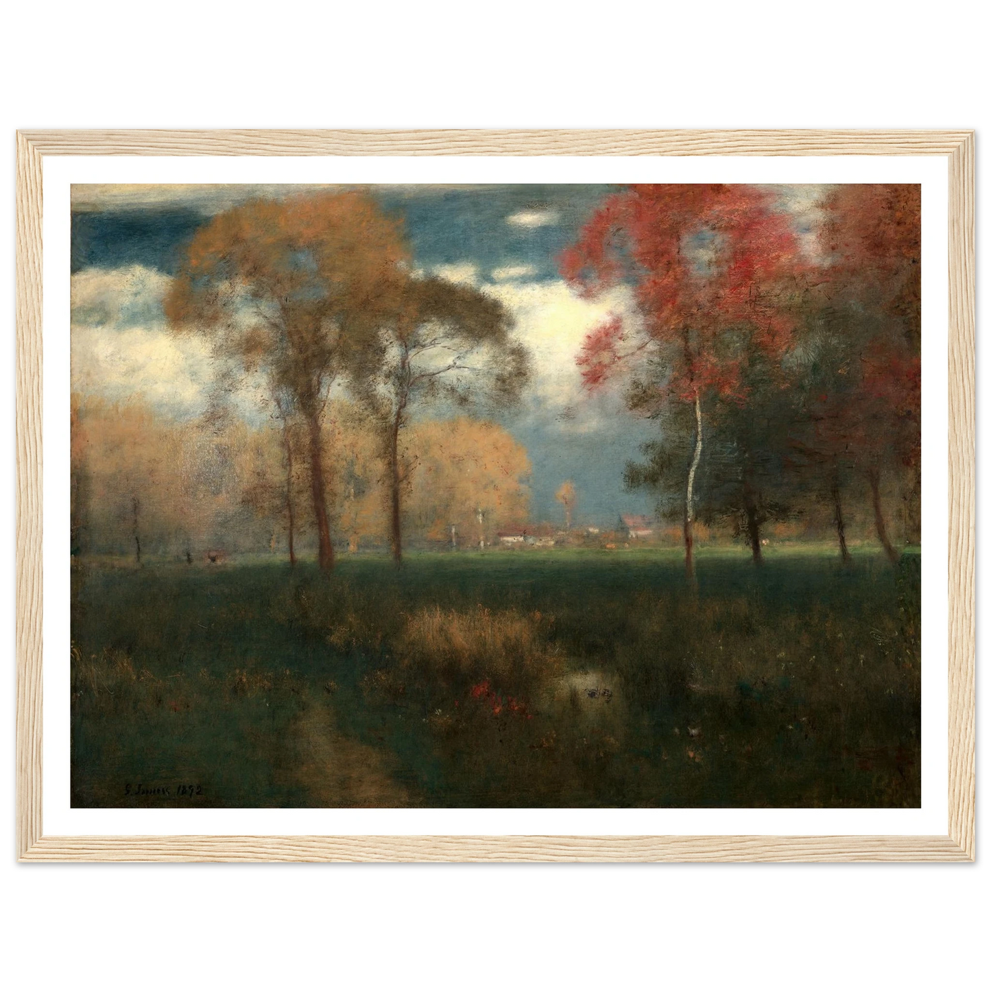 Sunny Autumn Day (1892) Art Print | George Inness - Framed Poster - 30x40 cm / 12x16″ - Black frame