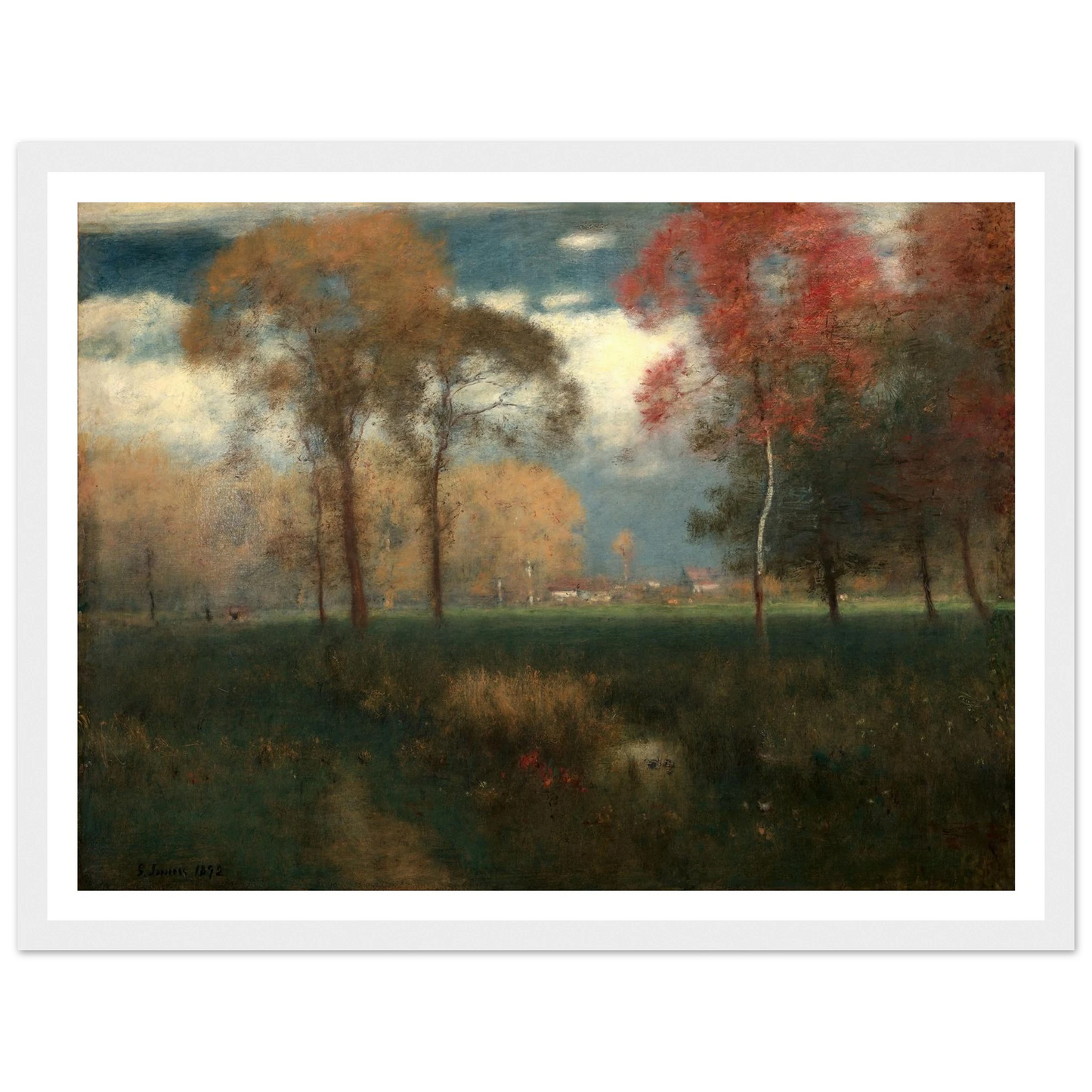Sunny Autumn Day (1892) Art Print | George Inness - Framed Poster - 30x40 cm / 12x16″ - Black frame