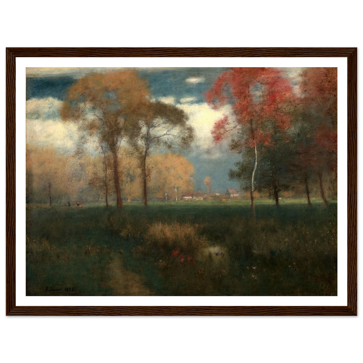 Sunny Autumn Day (1892) Art Print | George Inness - Framed Poster - 30x40 cm / 12x16″ - Black frame
