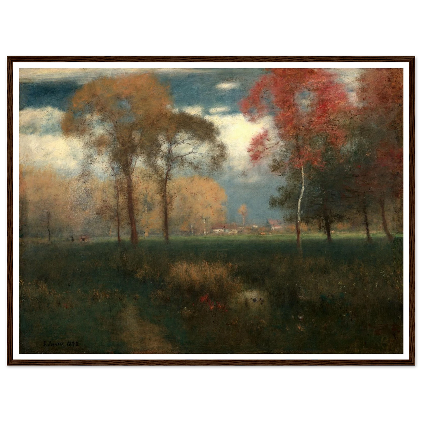 Sunny Autumn Day (1892) Art Print | George Inness - Framed Poster - 30x40 cm / 12x16″ - Black frame