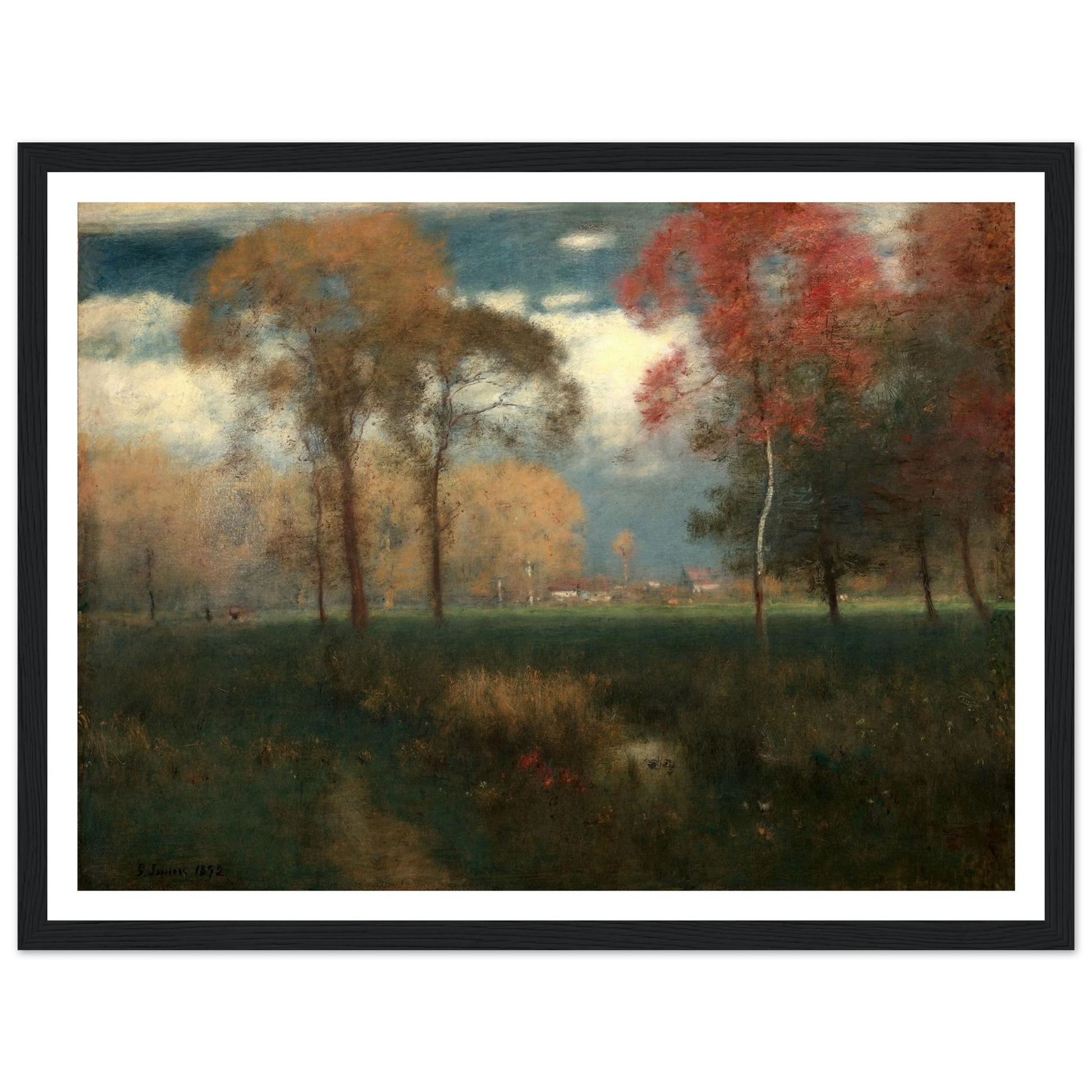 Sunny Autumn Day (1892) Art Print | George Inness - Framed Poster - 30x40 cm / 12x16″ - Black frame