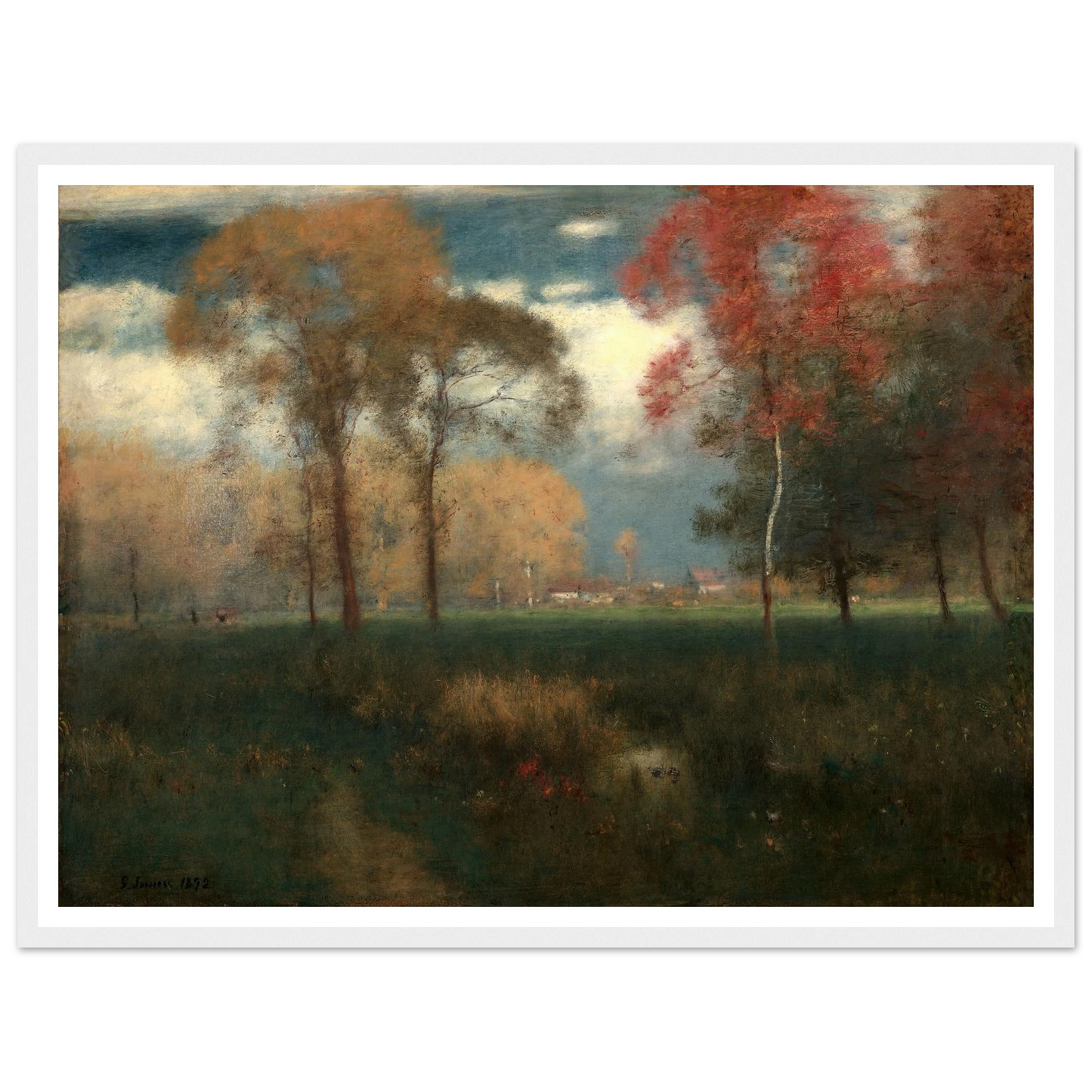 Sunny Autumn Day (1892) Art Print | George Inness - Framed Poster - 30x40 cm / 12x16″ - Black frame