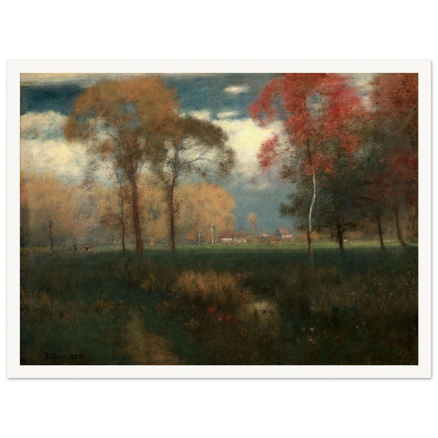 Sunny Autumn Day (1892) Art Print | George Inness - Framed Poster - 30x40 cm / 12x16″ - Black frame
