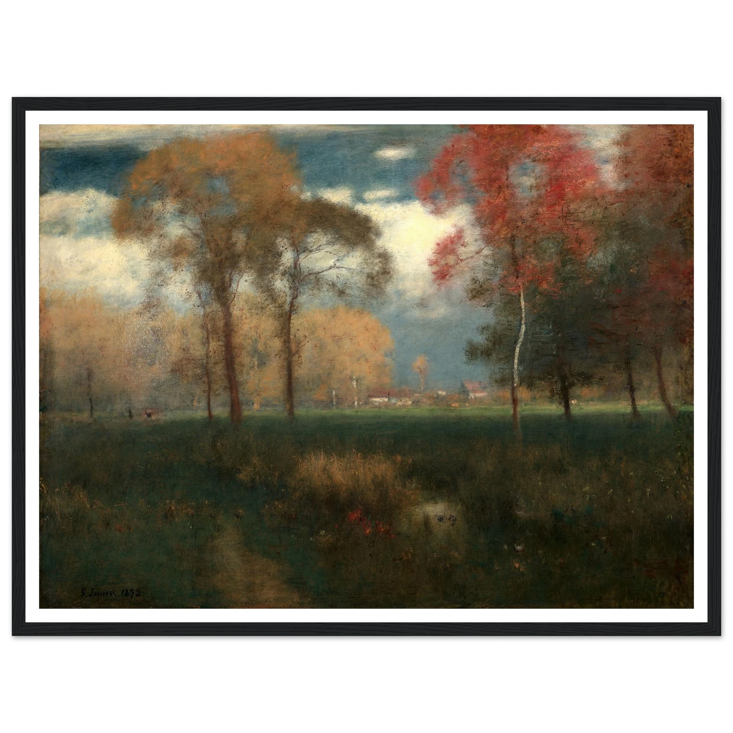 Sunny Autumn Day (1892) Art Print | George Inness - Framed Poster - 30x40 cm / 12x16″ - Black frame